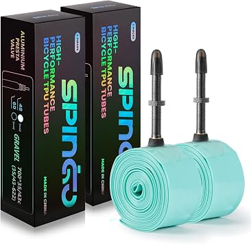 2-Pack SPINGO TPU Inner Tube 700C x 23C-32C/ 35C-43Cwith Metal Valve, Ultralight TPU Tubes 700C with 48mm/60mm/80mm Presta Valves for Road Bike & Gravel Portable Spare Tire for Training and Cycling