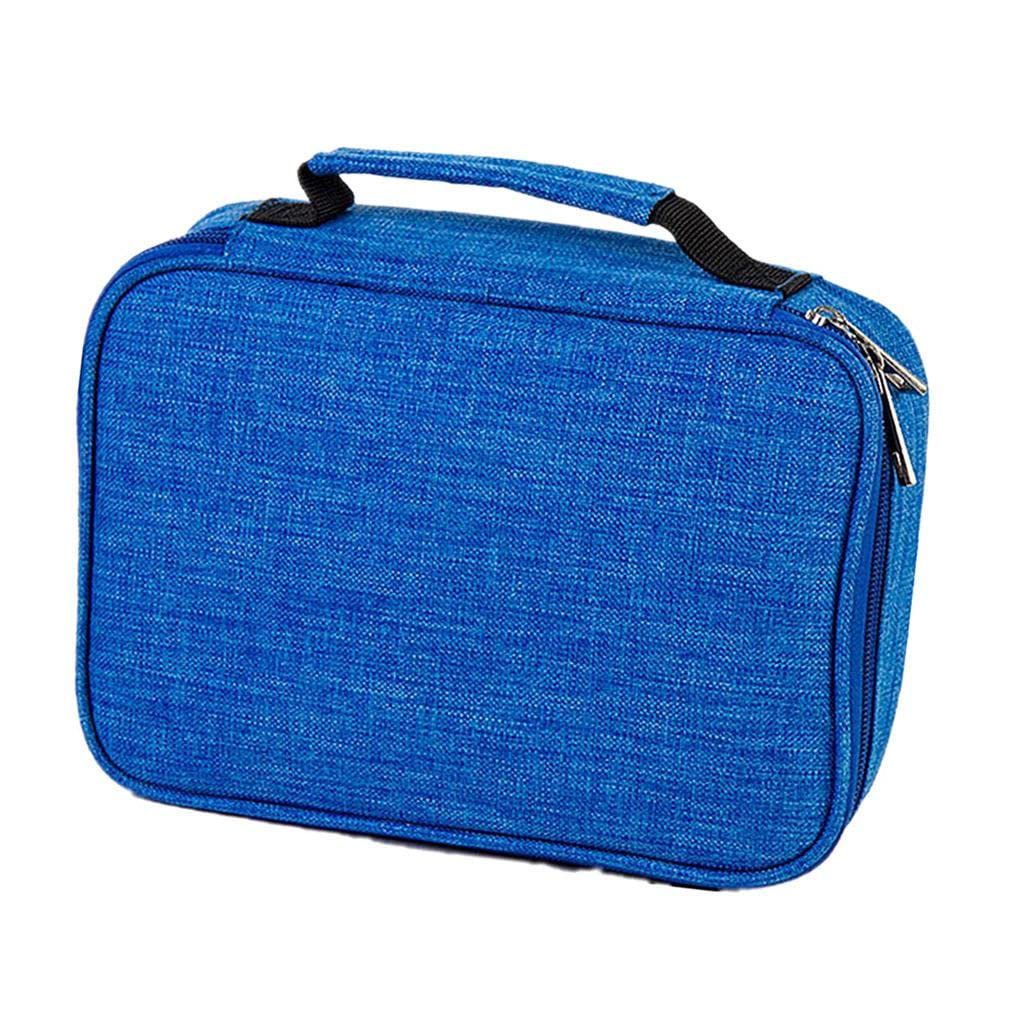 Astuccio colorato con 72 scomparti, ad alta capacità, con cerniera, colore nero, Set da 3 [Blu], 22x16.5x6.5cm