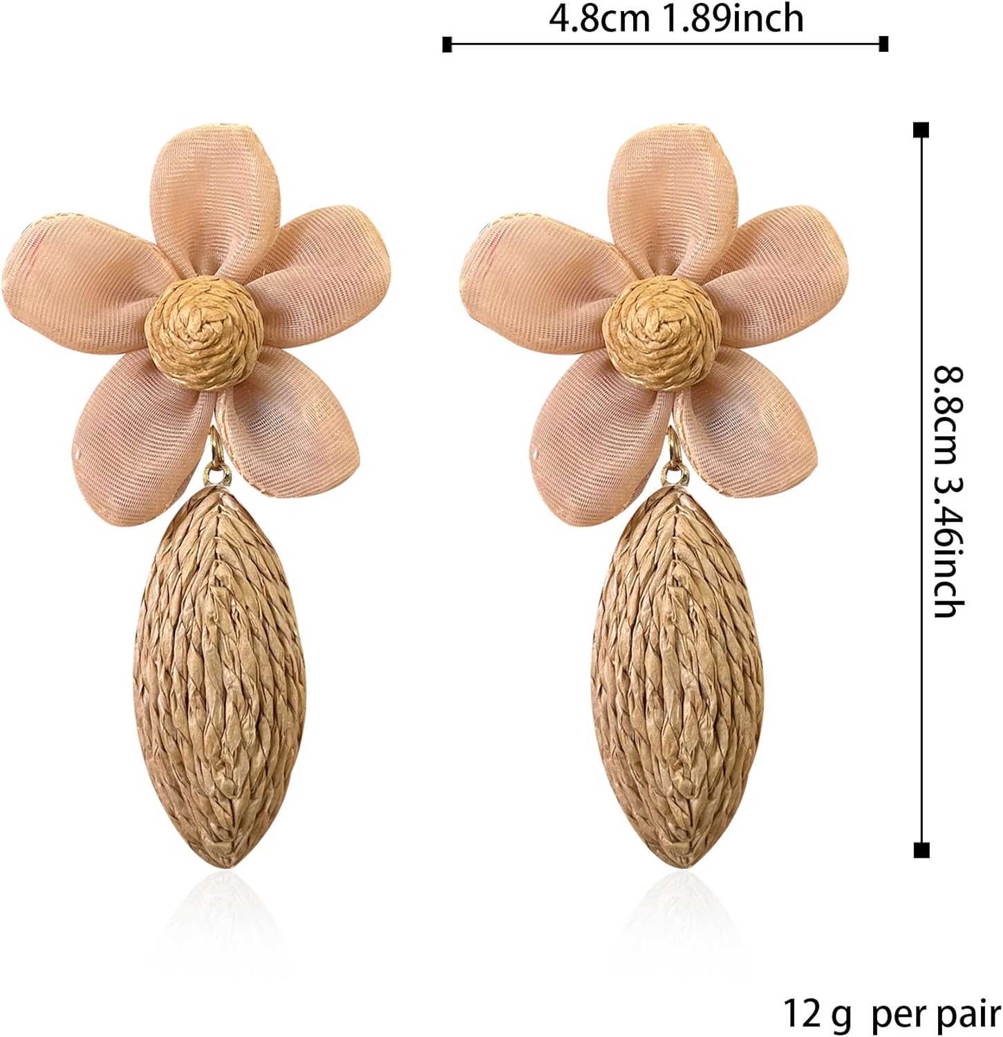 Flower Rattan Earrings for Women Statement Boho Raffia Straw Wrapped Flower Drop Dangle Earrings Summer Tropical Beach - Image 5