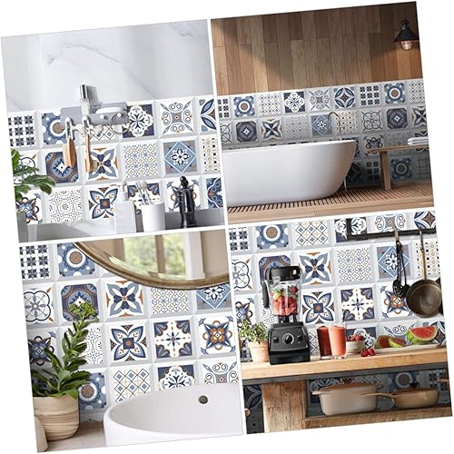 Vista 2 de Uonlytech 60 Pcs Tile Wall Stickers Kitchen Tile Stickers Mandala Tile Decal Peel and Stick Floor Sticker Carpet Tiles Retro Home Decor Tile Sticker