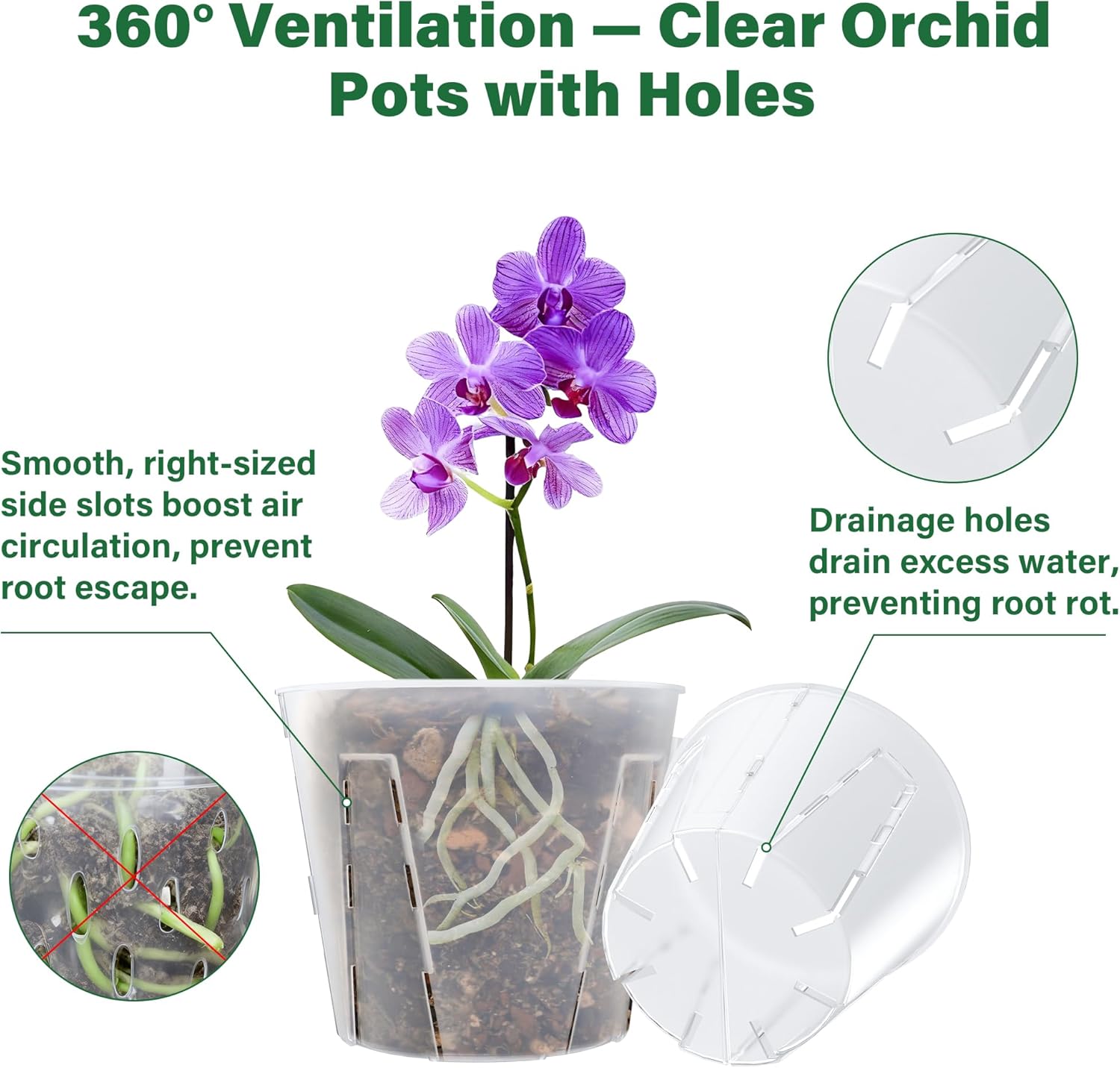 MIXC Side-Open Orchid Pot with Holes for Easy Repotting, 12 Packs 5 Inch Clear Plastic Breathable Slotted Flower Plant Nursery Planters with Drainage for Optimal Root Health Indoor Outdoor