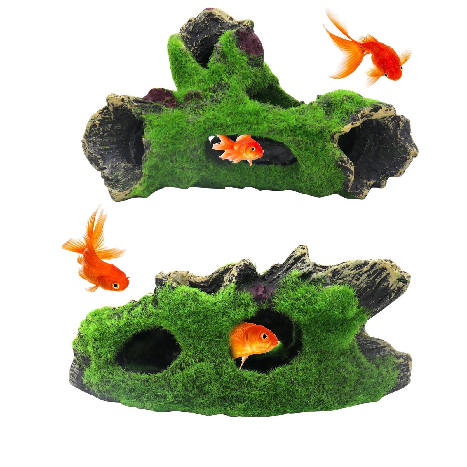 HRILKAOD Decoración de Acuario, 2 Piezas Tronco Decorativa para Acuario de Resina Adorno para Acuario Decoración de Cuevas Artificiales Acuario Decoracion Ideal para Pequeños Peces Camarón