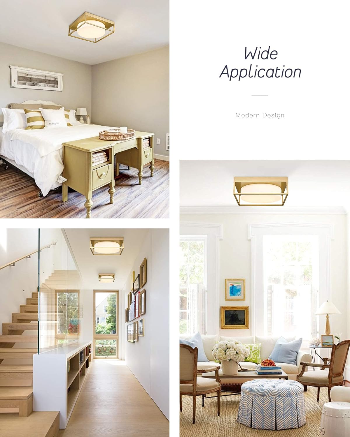 CALDION 3Pack Modern Flush Mount Ceiling Light Gold, 12 Inch LED Bedroom Ceiling Light Fixture 24W 950 Lumen, Dimmable 3000K, Square Ceiling Lamp for Bathroom Hallway Kitchen