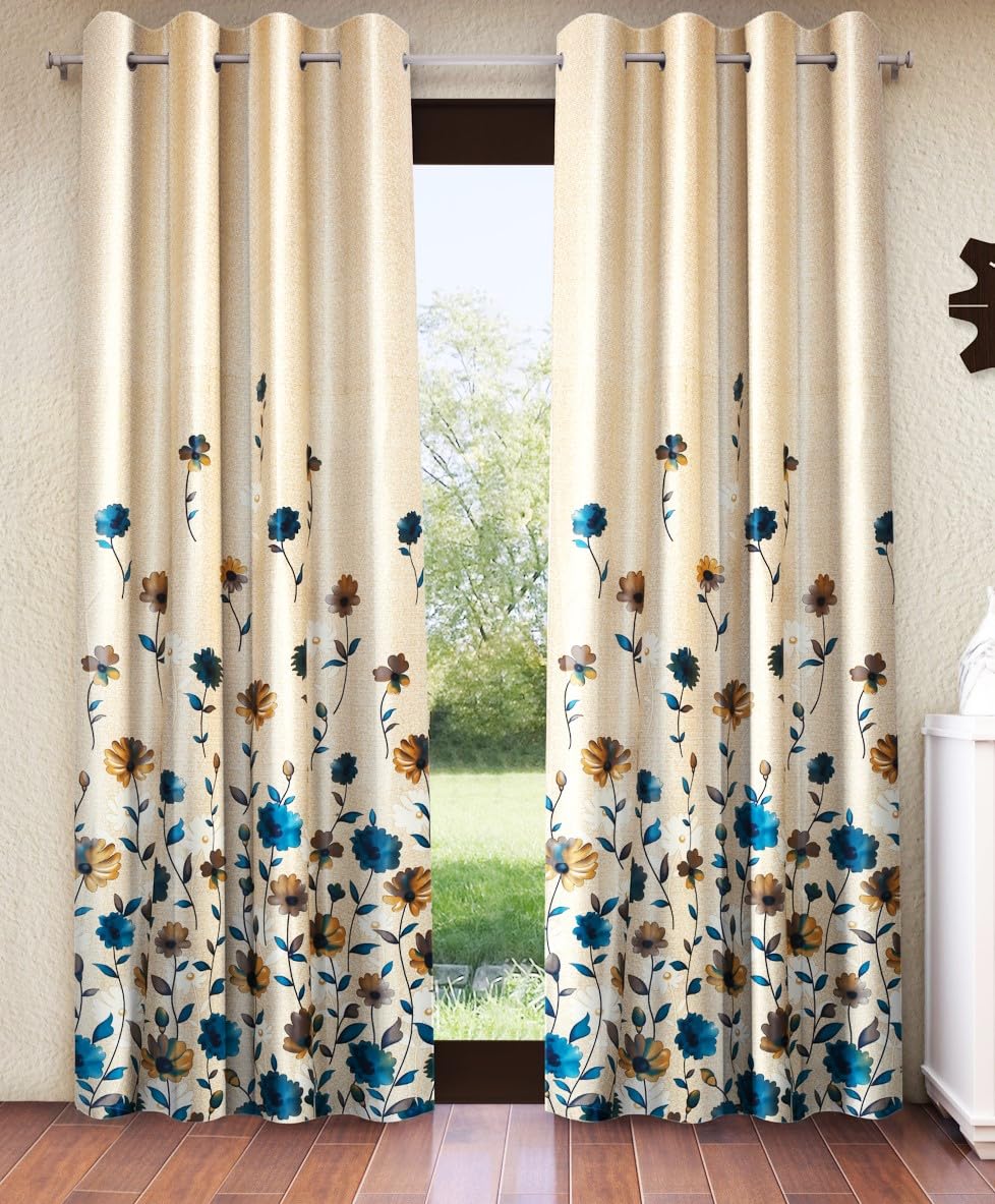 Home Sizzler 2 Pieces Digital Print Eyelet Polyester Window Curtains - 5 Feet, Blue-image-23