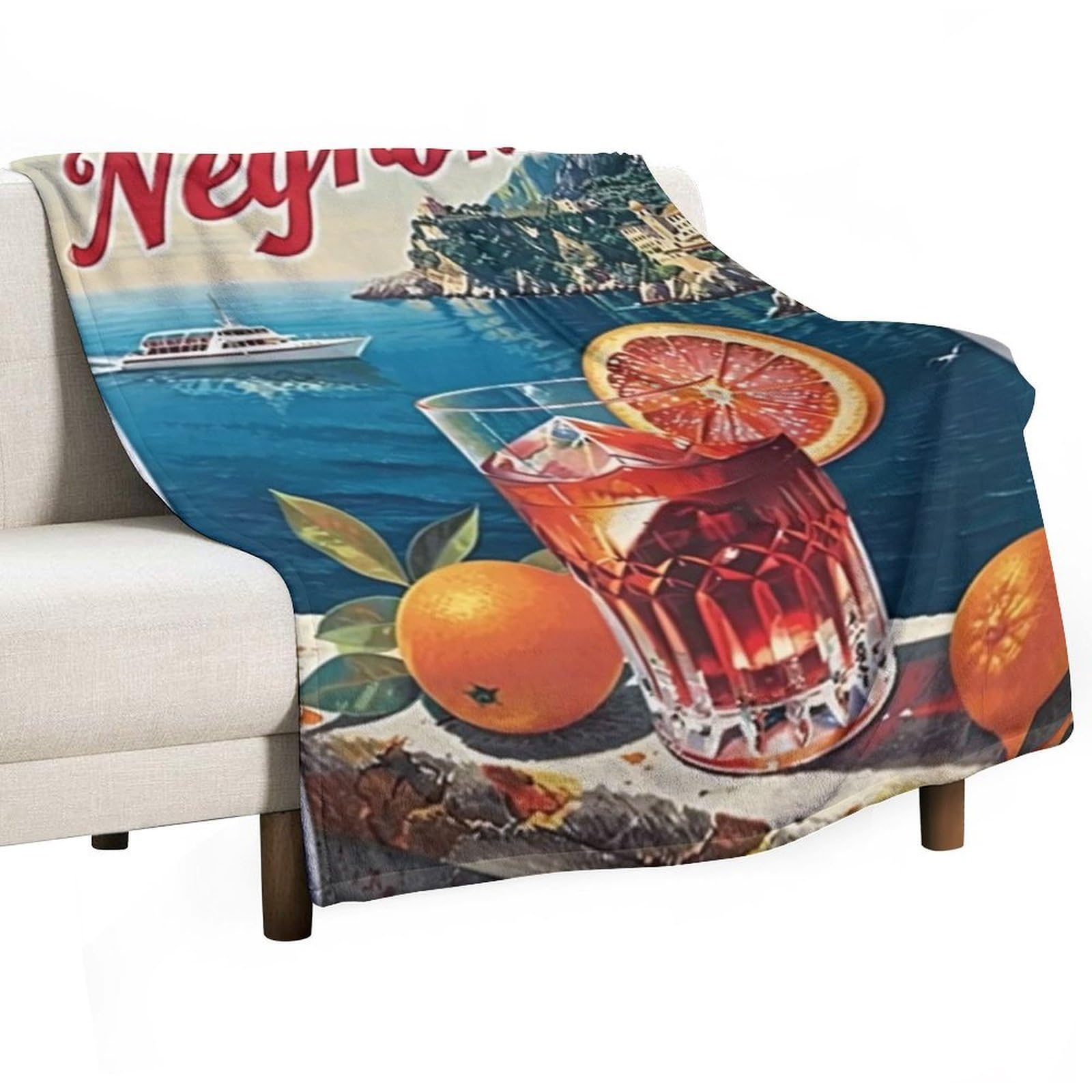 YHGSREUOH Negroni Cocktail Italian Coastal Town 04 Flannel Blankets Fleece Soft Throw Lightweight Plush Gifts for Couch, Bed, Cozy Sofa Plush, Chair, Lovers 138x175cm(55x70in)