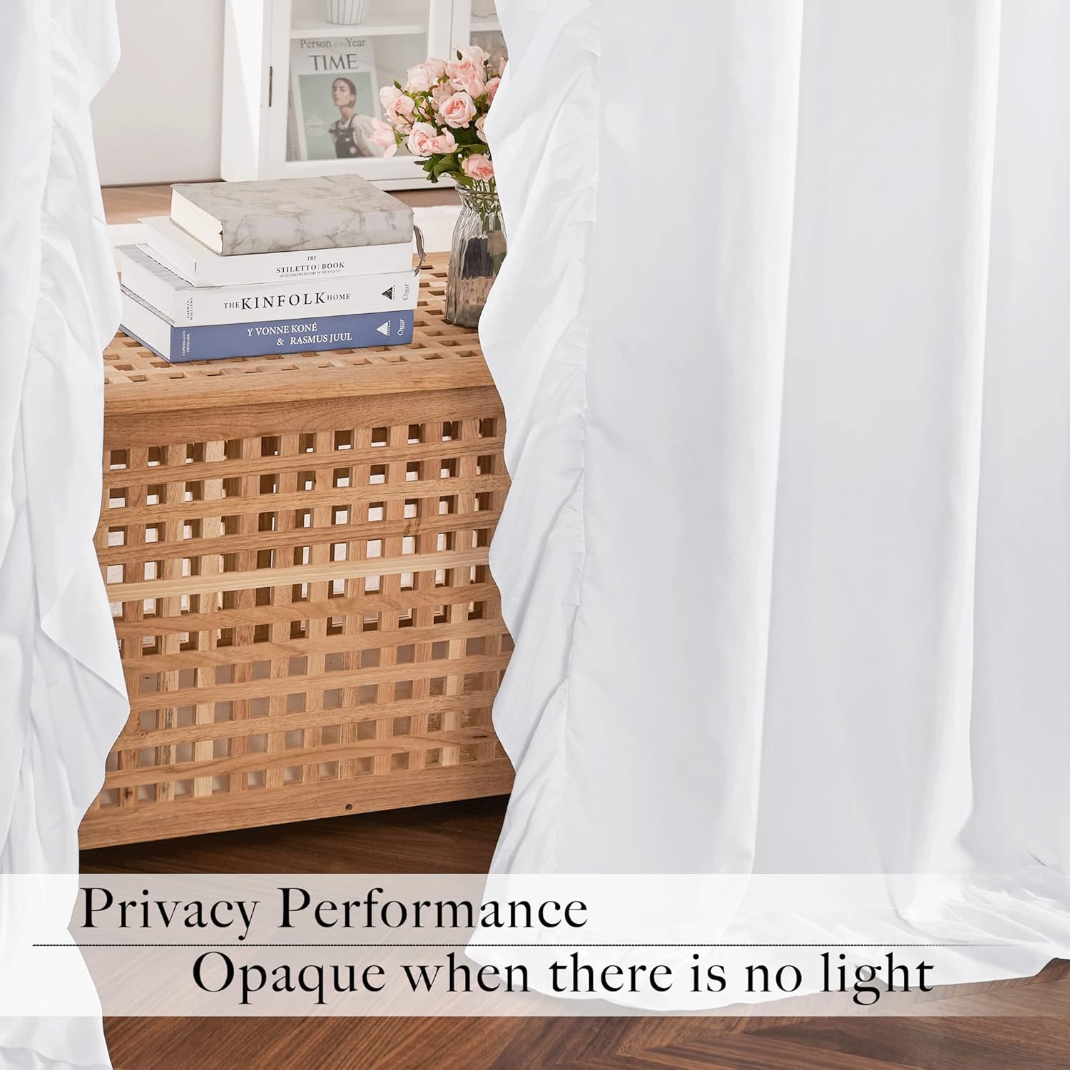 NICETOWN White Ruffle Shabby Chic Curtains 84 inch Long, Rod Pocket Privacy with Some Soft Light Filtering French Country Flowy Drapes for Living Room/Farmhouse/Bedroom, 2 Panels=104" Wide