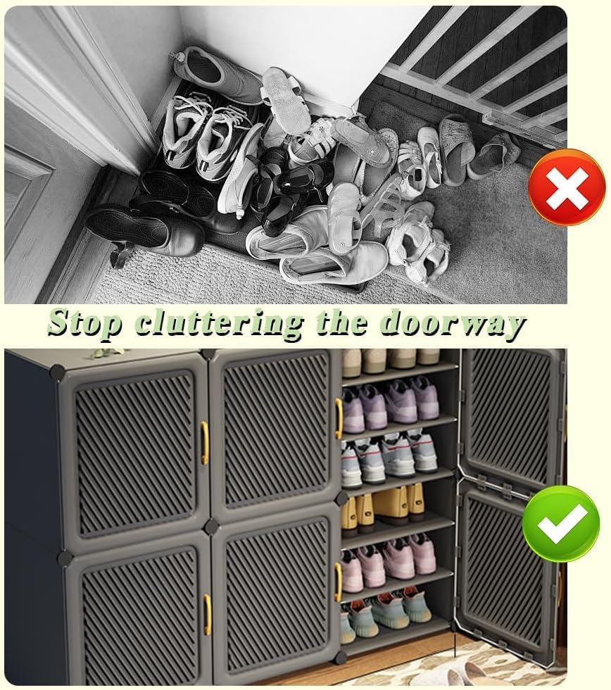 Image of LUVHOMEE Plastic Shoe Rack for Home | 1 Shlef DIY Shoe Rack with Door Magnets for Home Storage Plastic Box Organizer, Metal Door Frame, Chappal Slipper Sandals Stand (Grey-HU)