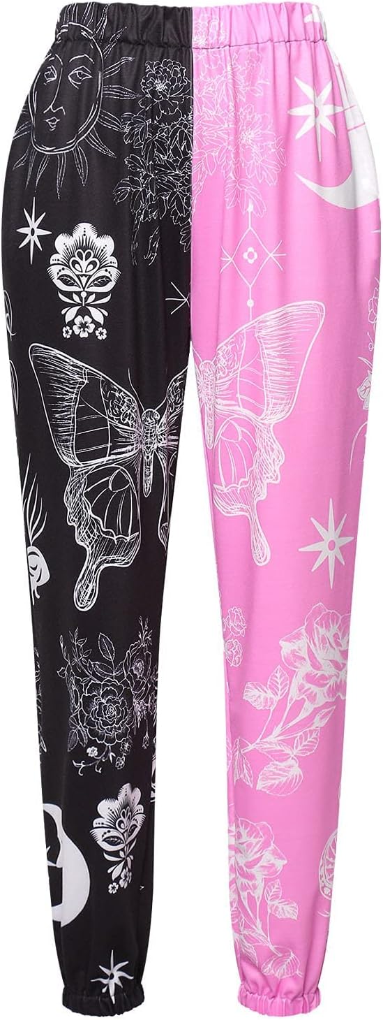 XFLnaraz Women's Fashion Printed Jogger Pants Elastic Waist Color Block Street Loose Sweatpants with Pockets