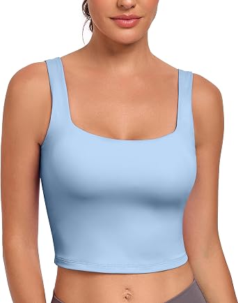 JoyGirl Sports Bras Women Square Neck Crop Tank Tops | Gym Yoga Crop Top Bra, Built in Bra Tank Top, Removable Pads, Wide Straps, Breathable, Soft, Stretchy, for Fitness Running