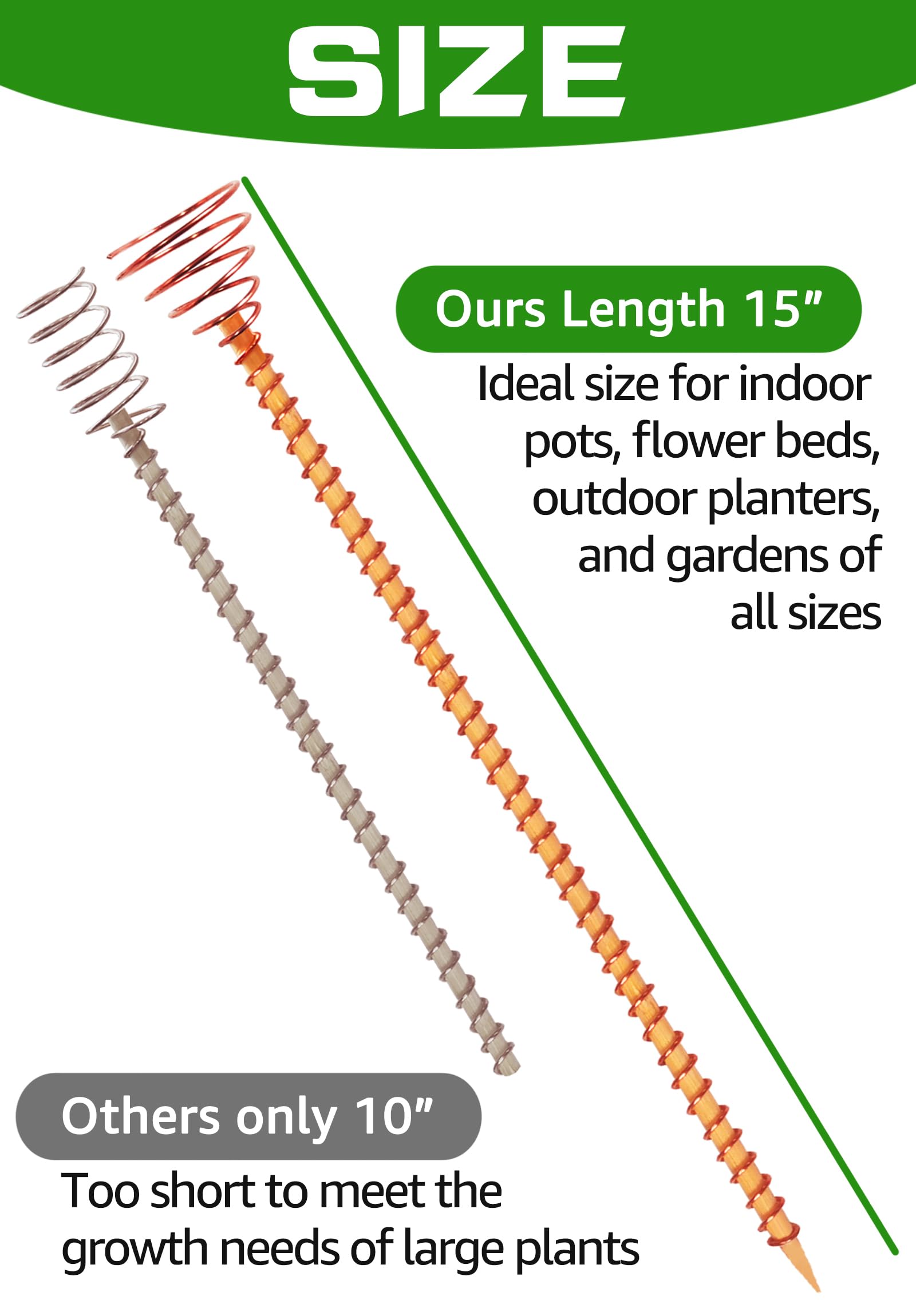 Confezione da 6 antenne da giardinaggio in rame per elettrocoltura da 38,1 cm, pali per piante elettroculturali, filo di rame per pali da giardino, anelli tensori in rame, kit di aste di supporto per