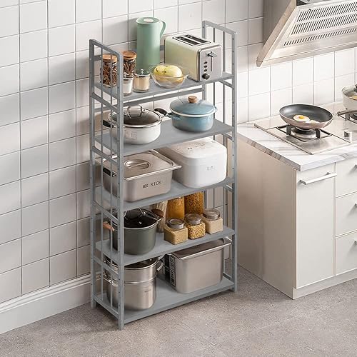 Miniatura 4 de IOTXY Estantería abierta de bambú, estante grande de almacenamiento independiente de 5 niveles, soporte de exhibición multifuncional para