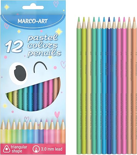 Lápices de colores pastel MARCO-ART Juego de 12 unidades en caja; dureza 2B, suministros de dibujo profesional para niños, adultos, artistas; lápiz