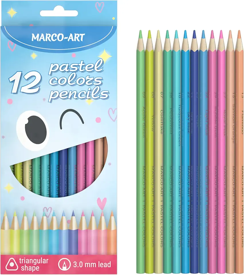 Conjunto de 12 lápis de cor pastel em caixa de papelão; núcleo macio, madeira de tília; suprimentos profissionais de desenho para crianças, adultos, artistas; lápis de óleo para colorir para arte, esboços, desenhos..
