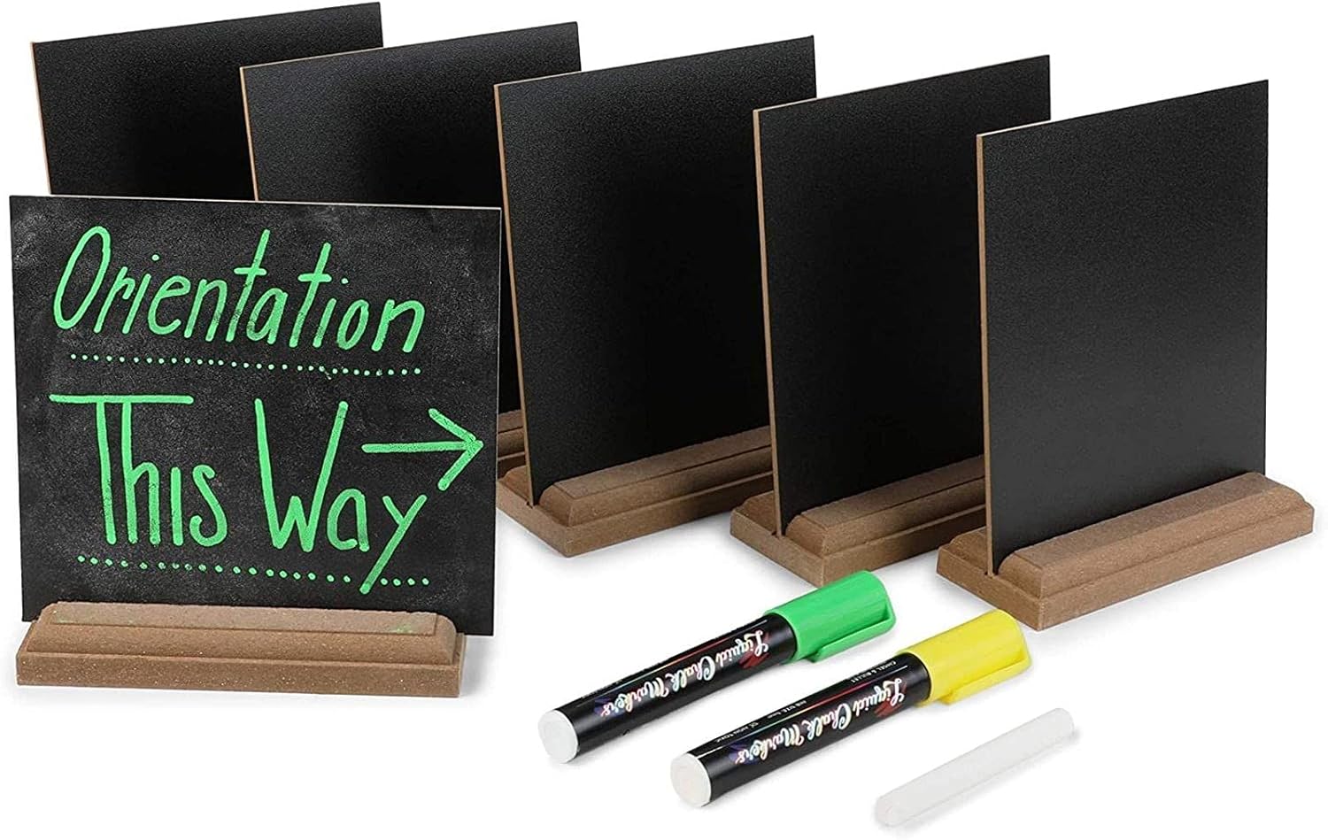 Chalkboard Signs with Liquid Chalk Markers, Wood Stand (10 Pieces)