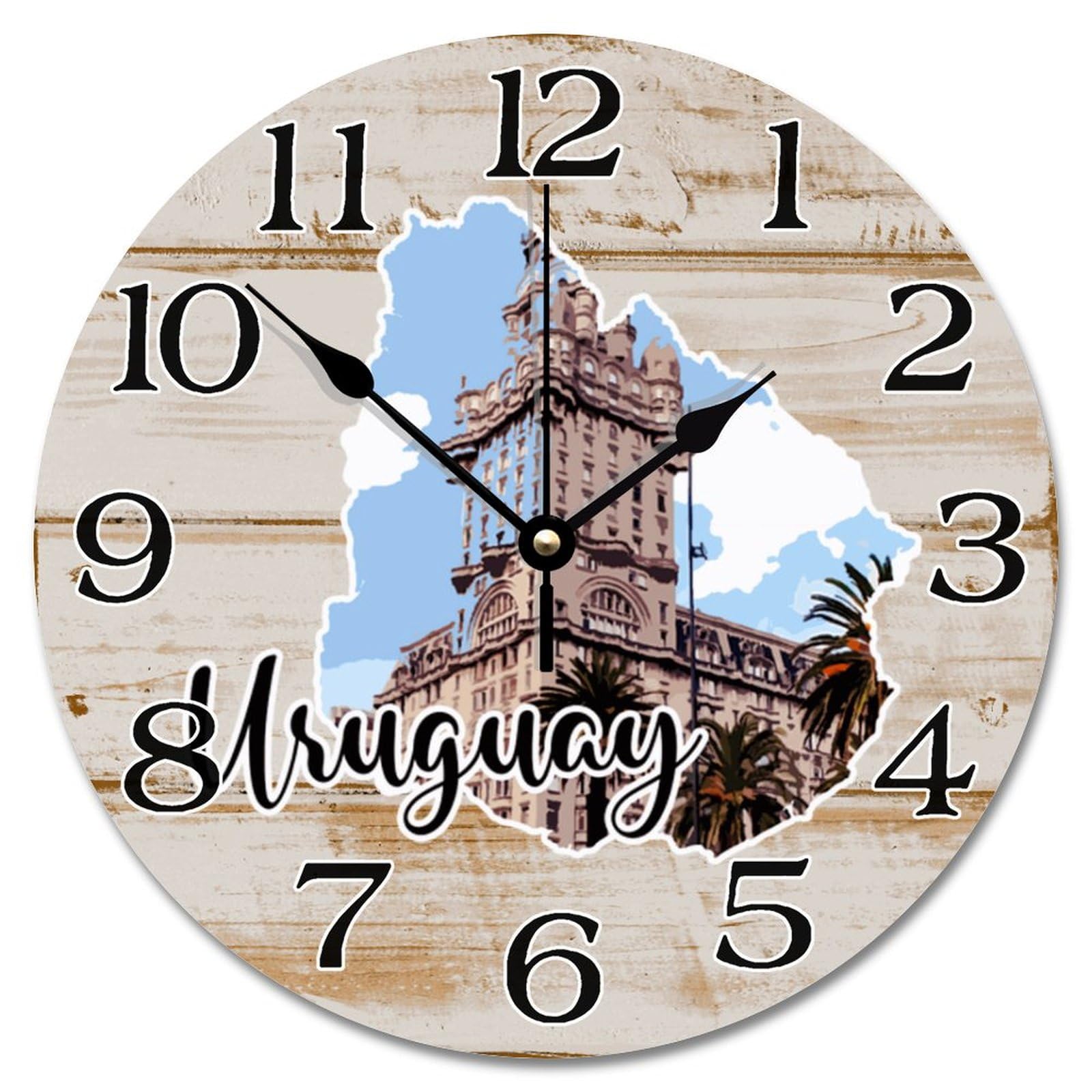 Horloge murale ronde 30.5 cm paysage uruguayen à piles moderne
