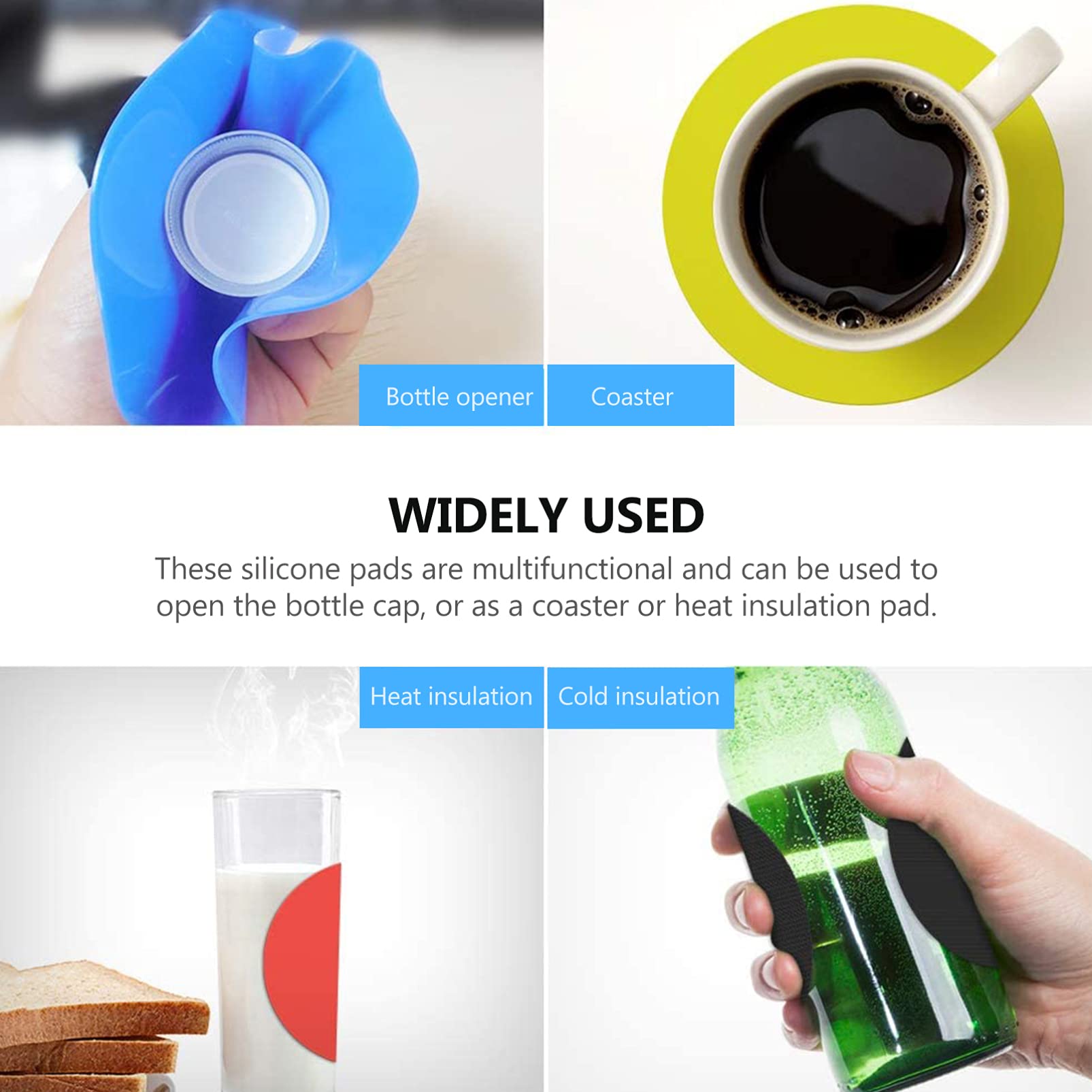 DOITOOL Silicone Kitchen Accessory Set 4pcs Non-Slip Bottle Opener Pads Women-Friendly Design