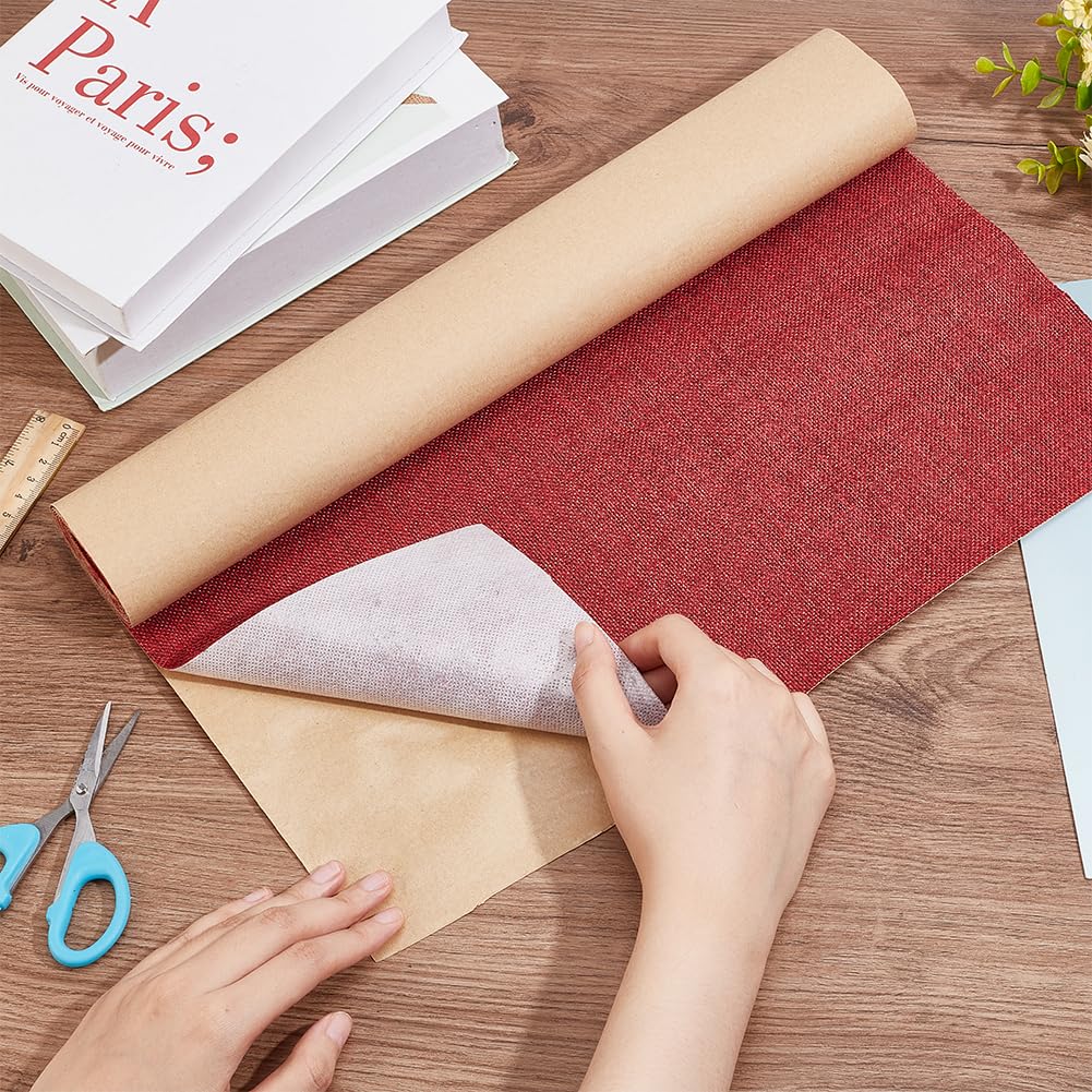 BENECREAT 2m Da Toppe Autoadesive In Tessuto di Lino, Kit di Riparazione per Divano In Tessuto Resistente Da 40 cm, Grandi Toppe In Lino Fai Da Te per Tappezzeria, Sedia Da Ufficio,Rosso Scuro
