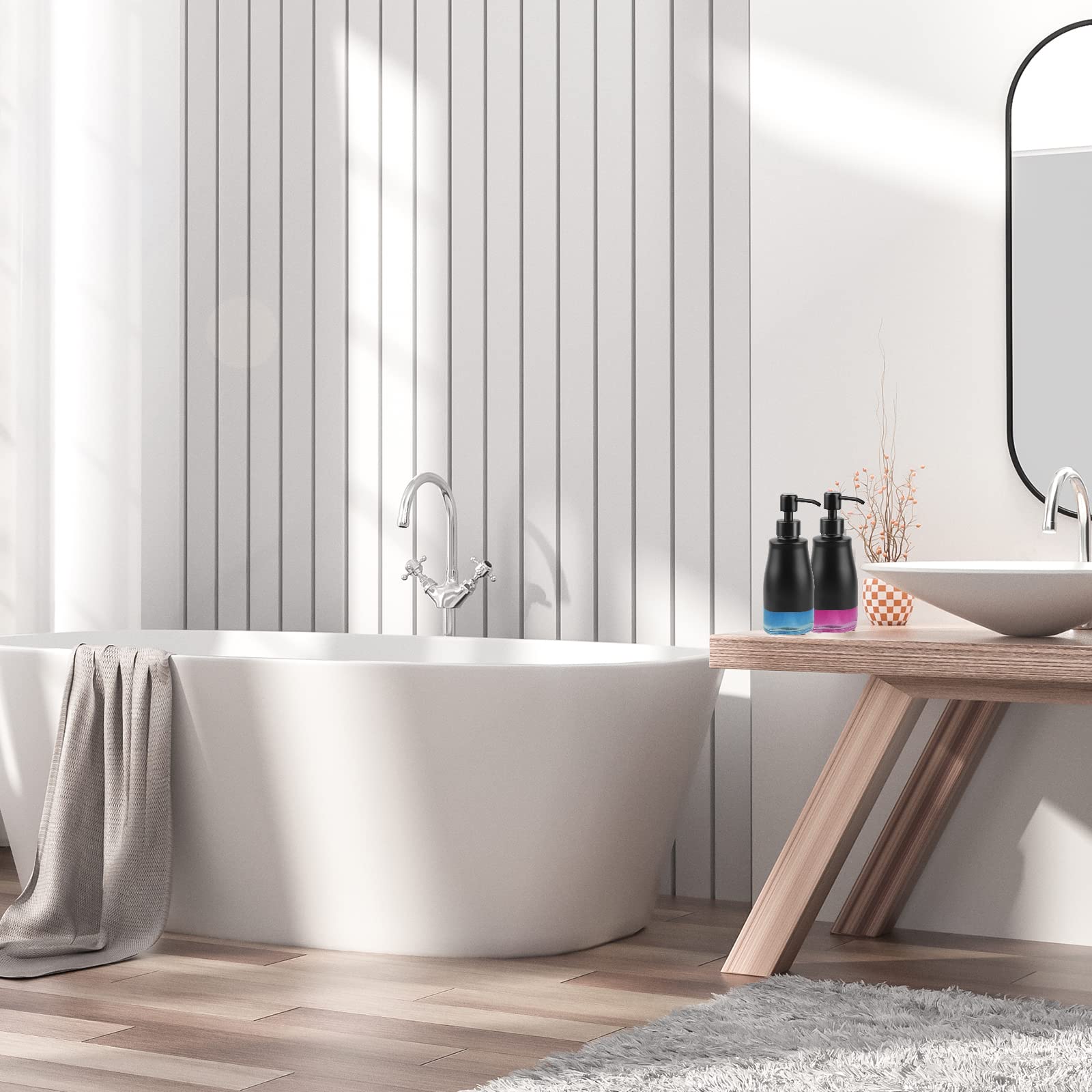 AUMIO 2 distributori di sapone, cassa in acciaio inox, rivestimento in vetro, dispenser pompa a mano, dispenser di sapone liquido ricaricabile per bagno e cucina – nero opaco