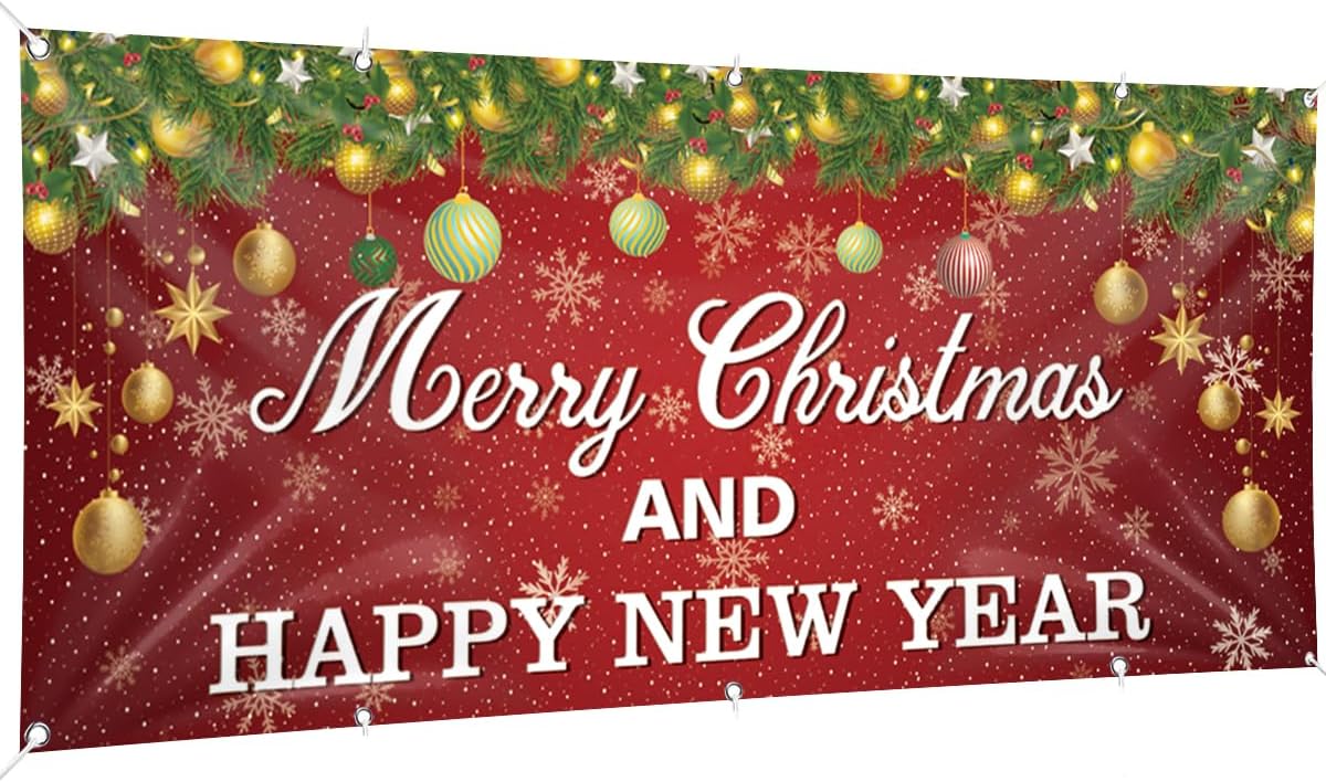 Christmas Garage Door Banner, 16ft x 7ft Merry Christmas Garage Cover Large Xmas Party Background Decoration for Photography, Holiday Photo Booth Props Outdoor Hanging Decor for Winter Supply