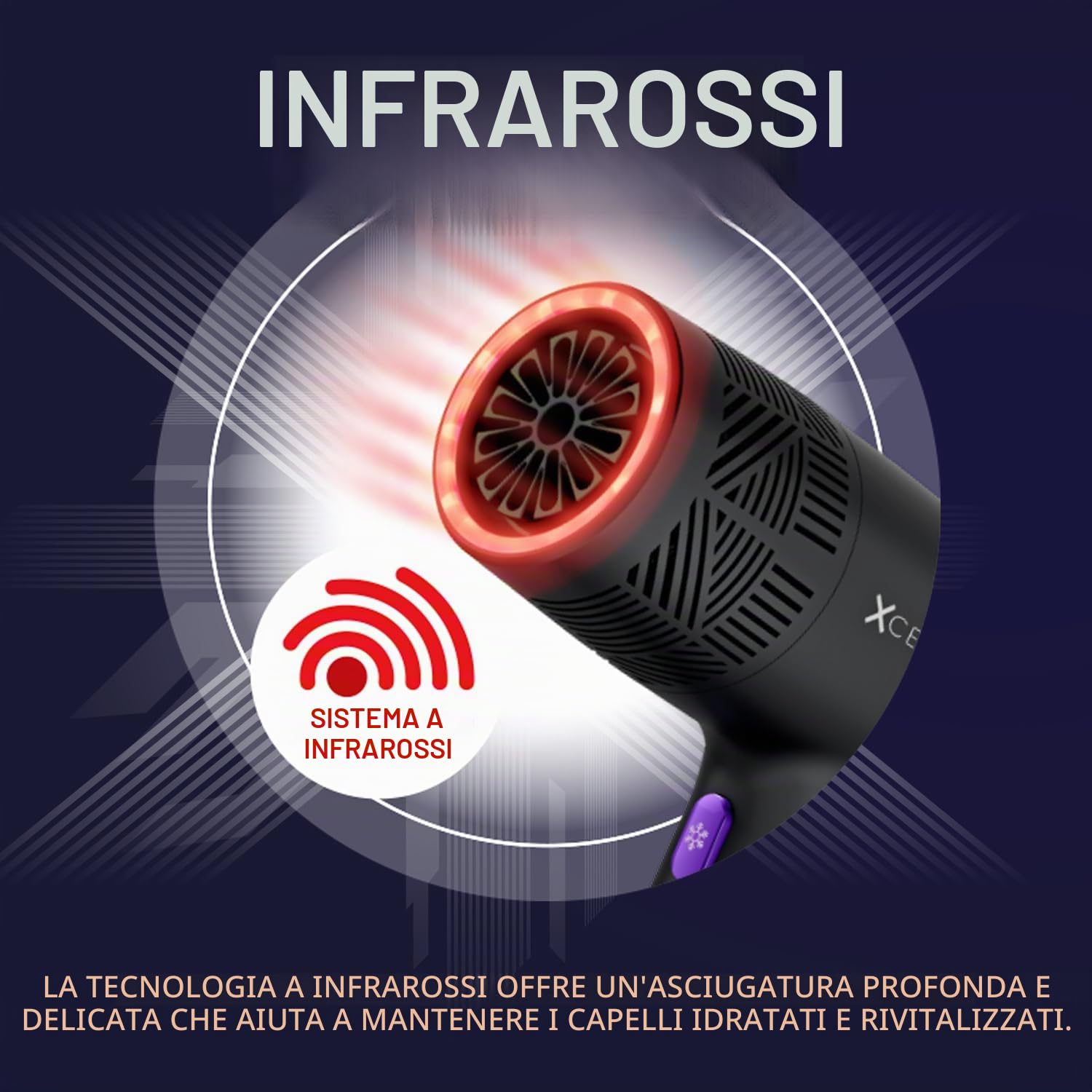 Gamma+ XCEED Asciugacapelli Professionale con Ossigeno Attivo, Infrarossi e Ioni Negativi | Phon Leggero 300 gr | Asciugatura Rapida | Anti-Crespo | Styling da Parrucchiere a Casa | Design Italiano