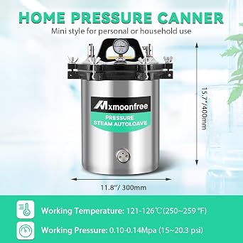 12L Lab Autoclave, Portable Steam Autoclave for Lab Equipment, Culture Medium, Glassware, Jar Canning 110v