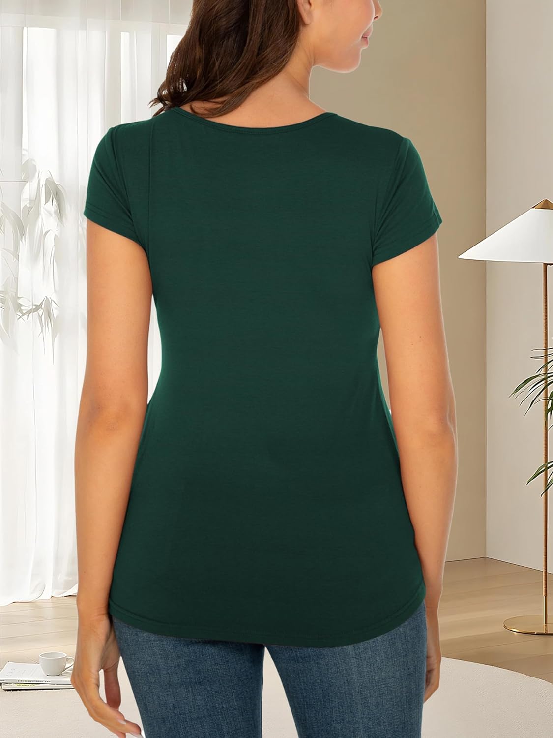 Glampunch Women's Maternity Tops Short & 3/4 Sleeve Round Neck Front Pleat Peplum Tunic Top Pregnancy Shirts - Image 5