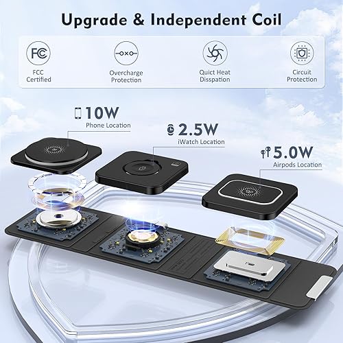 Miniatura 7 de Cargador inalámbrico para iPhone - Estación de carga 3 en 1 para múltiples dispositivos Apple, almohadilla de carga magnética plegable segura para