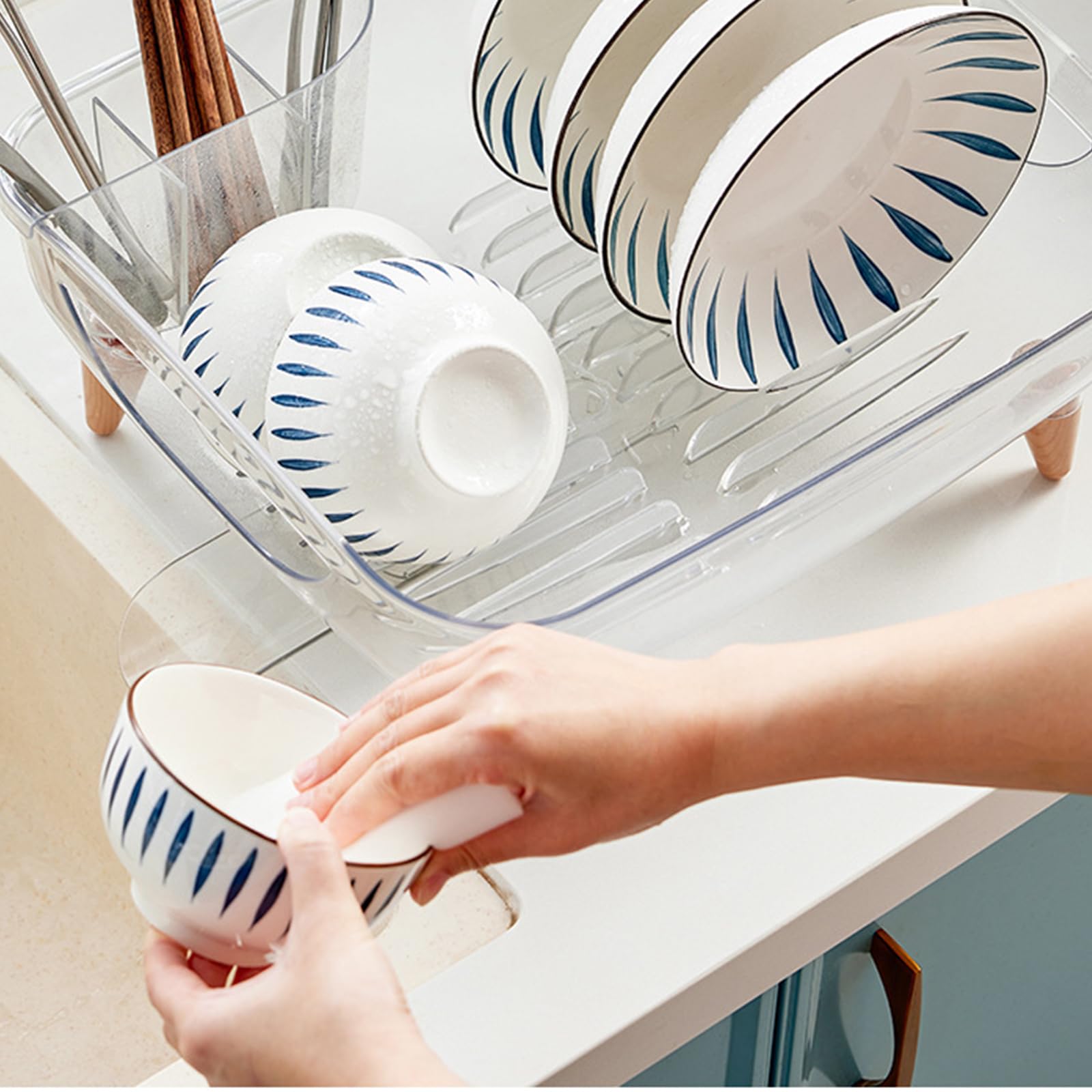 Organizadores de cocina multifuncionales con boquilla de drenaje y escurridor de gran capacidad para platos, cubiertos, vasos, escurridor