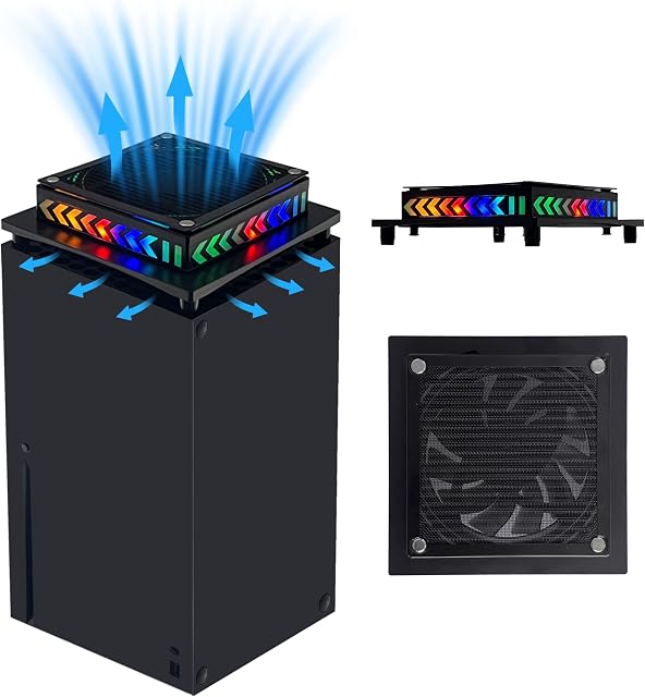 Cooling Fan for Xbox Series X with LED Light DOBEWINGDELOU Top Fan Cooler System with Dust Filter Low Noise Black