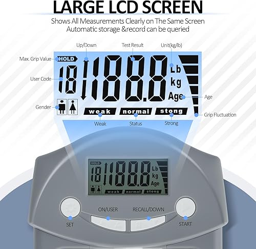 Miniatura 3 de Probador de fuerza de agarre, dinamómetro de agarre de mano, probador electrónico de fuerza de agarre de mano, medidor de ejercicio de mano, medidor