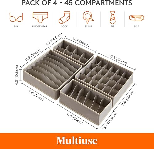 Miniatura 4 de Lifewit - Cestacajón organizador de ropa interior 4 piezas con separadores de tela plegable contenedor para almacenamiento de brasieres lencería