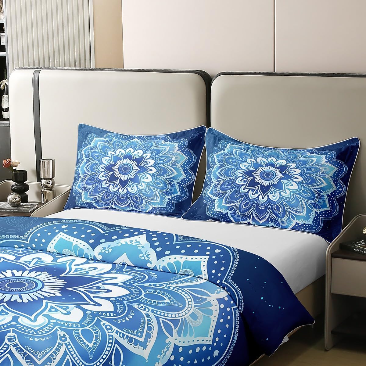 Feelyou Mandala Duvet Cover 100% Cotton Set 3D Mandala Boho Chic Pattern Bedding Set Queen Size for Kids Bedroom Bed Decor Mandala Comforter Cover Set Bohemian Exotic Flower Quilt Cover (No Comforter)
