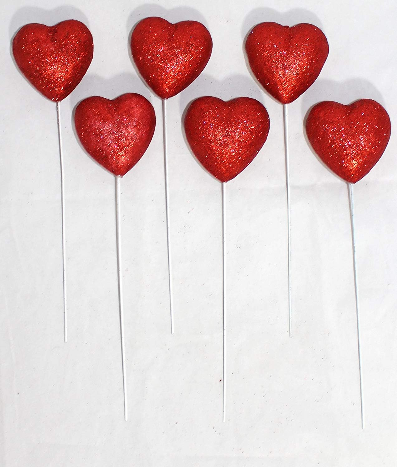 Foam Glitter Hearts Valentine's Day Flower Picks, Set of 6