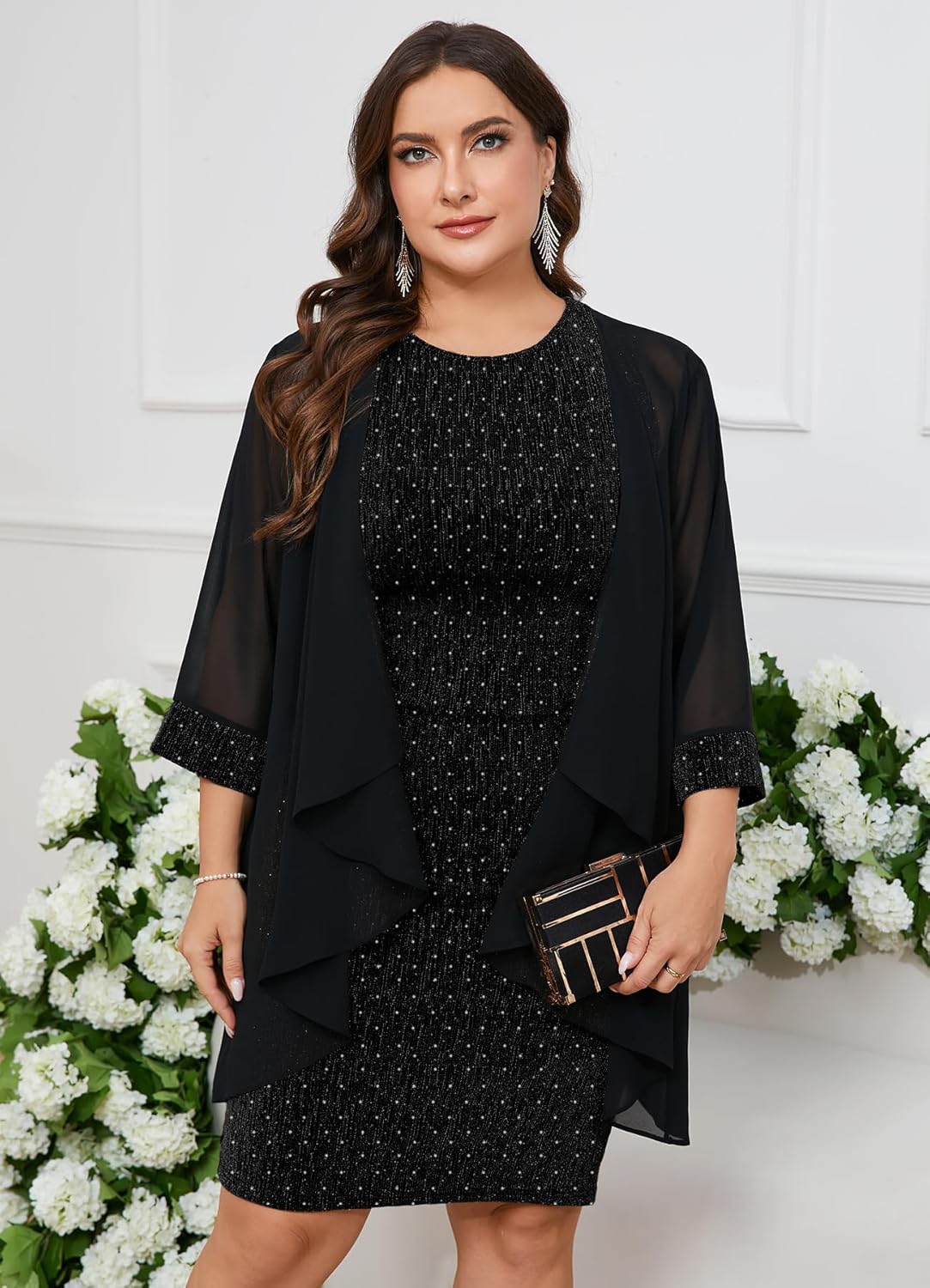 ZOMVA Plus Size Sparkly Formal Dress Suit 2 Piece Mother of The Bride Groom Chiffon Jacket Outfit Cocktail Evening - Image 3