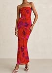 PRETTYGARDEN Womens Summer Printed Tube Maxi Dress Strapless Bodycon Sleeveless Night Out Long Dresses