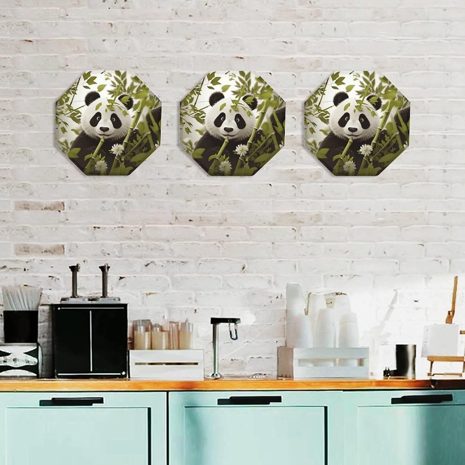 Ctagon Metal Sign for Home, Modern Display Plate for Kitchen, Panda Plates Accent Hanging Wall Decorations 3PCS for Living Room, Bedroom, Hallway, Hotel