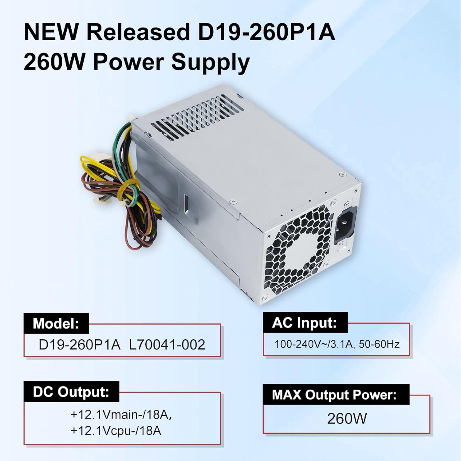 S-Union Ulepszony zasilacz D19-260P1A 260 W zamiennik zasilacza L70041-002 PCG004 kompatybilny z HP ProDesk 400 G7 480 G7 600 G6 800 G6 【 7-rzędowe złącze + 4-pinowe x 2】