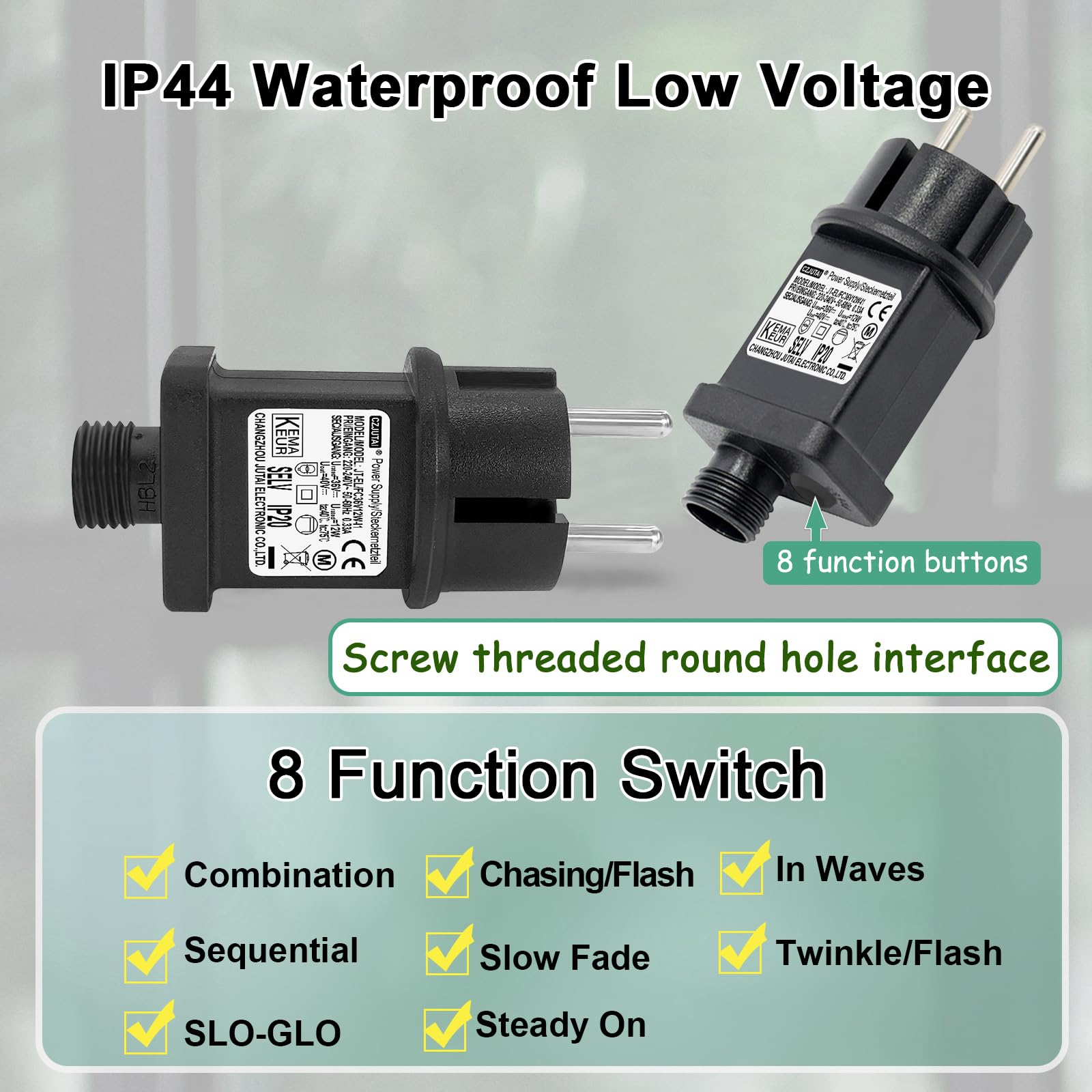 Transformateur LED IP44 Pour Guirlandes De Noël - Prise Européenne - Câble 3 M - Bouton Marche/arrêt - Alimentation Extérieure Sécurisée