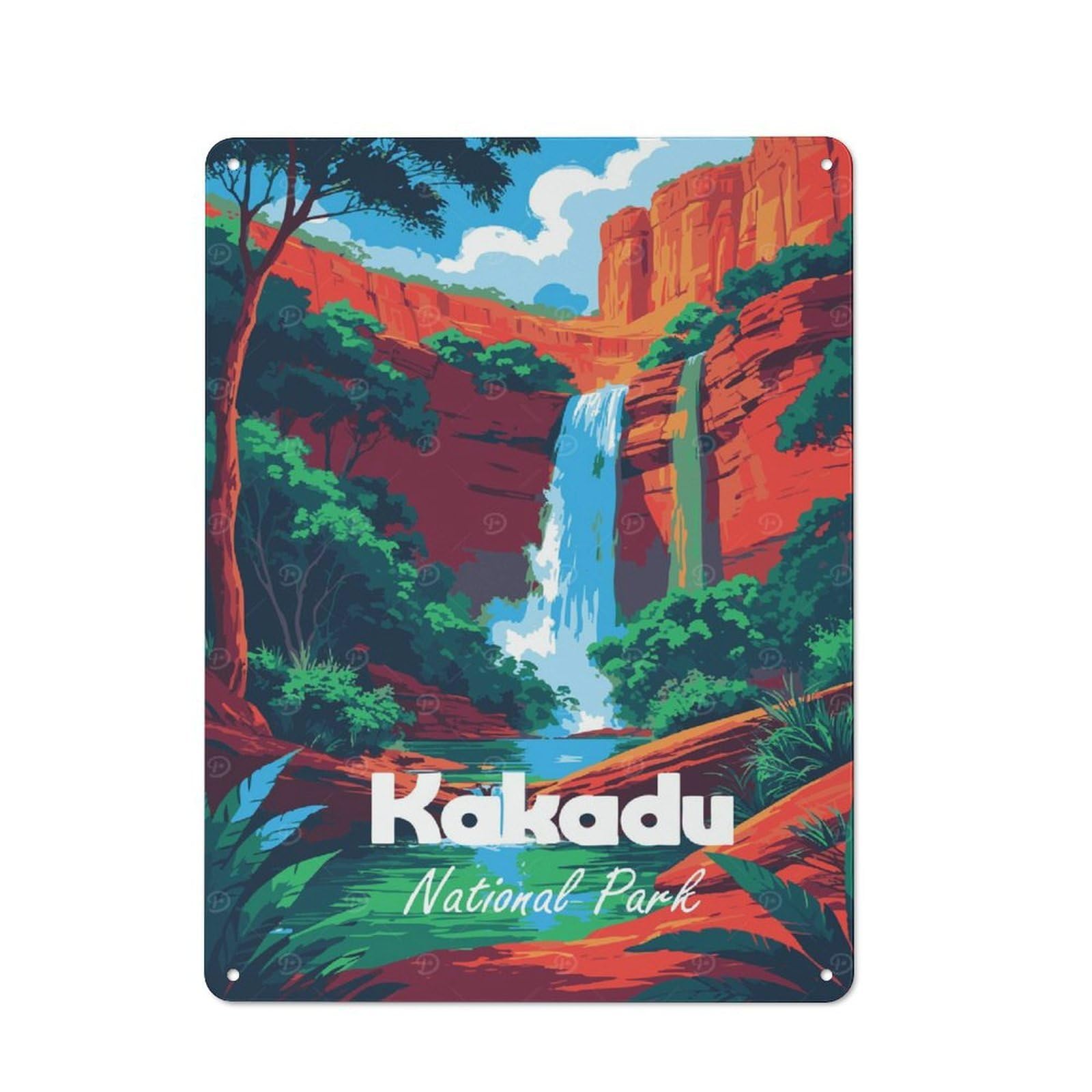 Junmoney Style-23 Retro-Style Metal Sign 40X30cm Featuring Kakadu National Park Waterfall Illustration For Garage Wall, For Vintage Wall Decor Fans, For Metal Sign Collectors