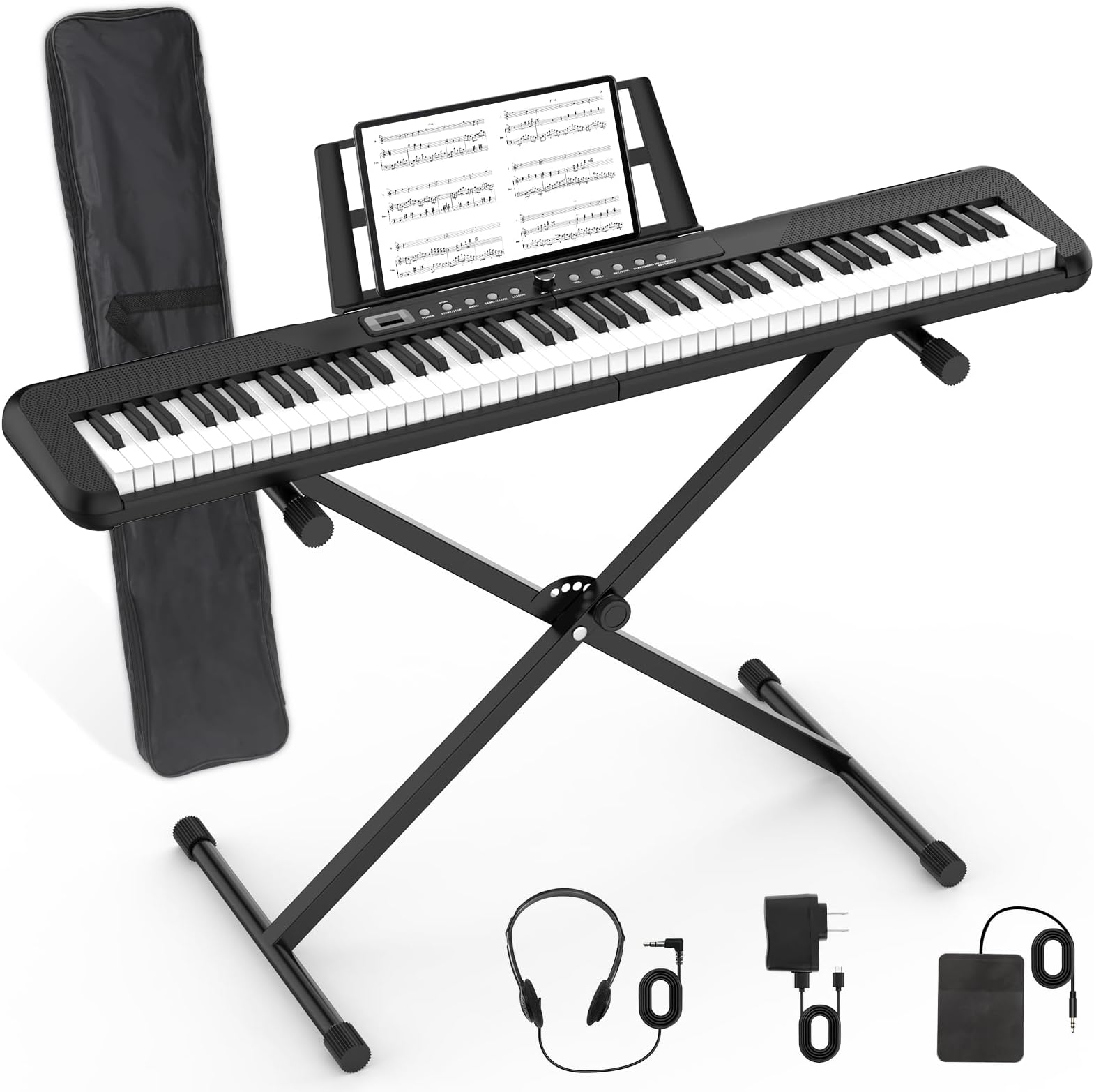 88 Key Piano Keyboard Beginner Electric Digital Piano with Full Size Semi Weighted Keys,Sustain Pedal, Power Supply, Stand, Carrying Case,Headphones