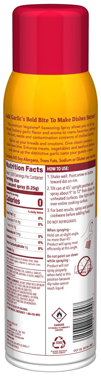 Vegalene Garlic Mist Seasoning Spray, 17oz Aerosol, 6-Pack