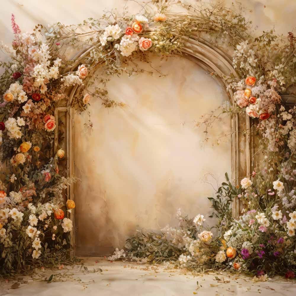 Kate Telón de fondo de pared con arco de piedra de flores marrones de 10 x 10 pies, para fotografía de maternidad, interior, accesorios de estudio para fotos y videos