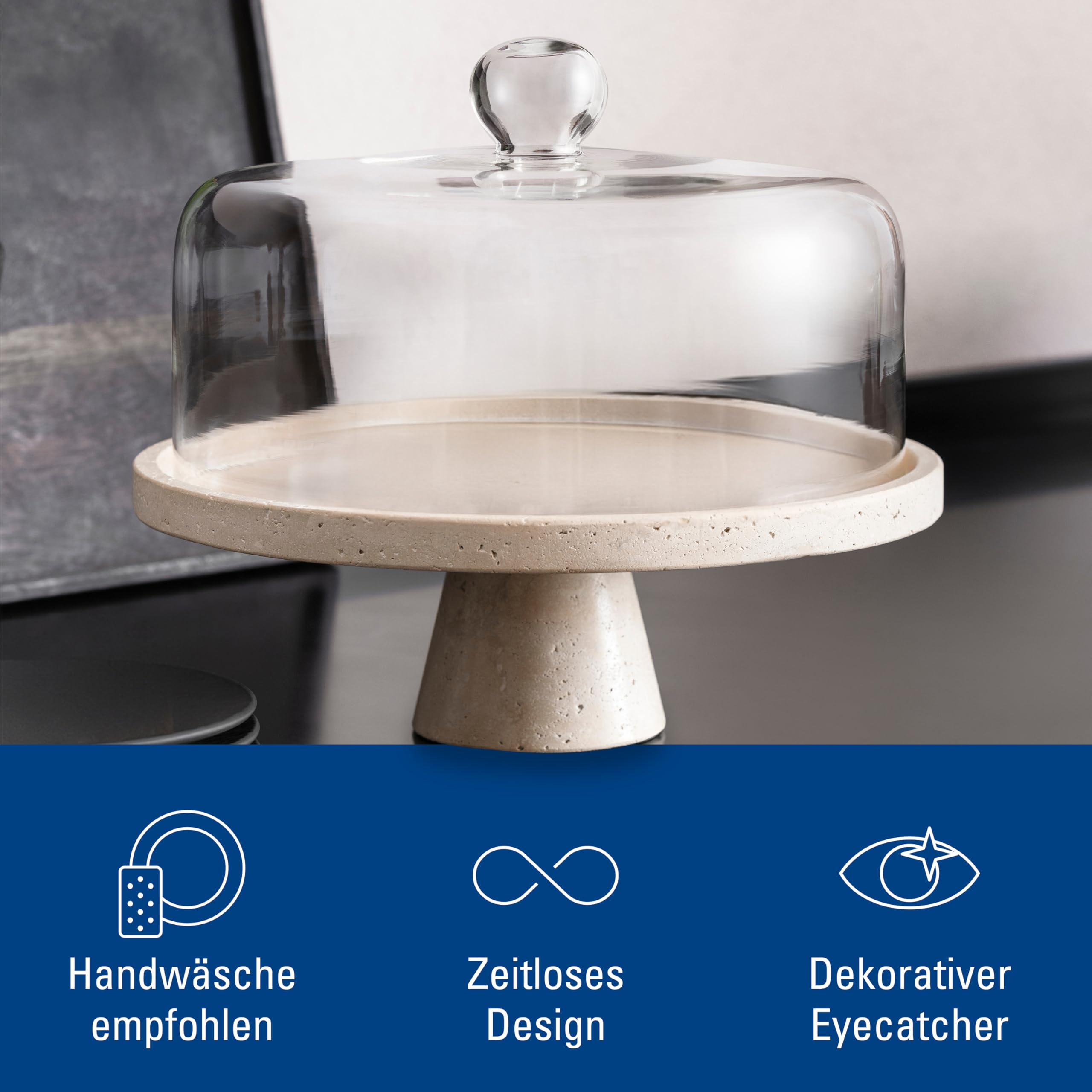 Villeroy & Boch – Manufacture Travertine półmisek do serwowania na nóżce beż, ręcznie wykonany, naturalny kamień w odcieniach piasku, miska, dekoracja stołu kamień, dekoracja, naczynia, trawertyn