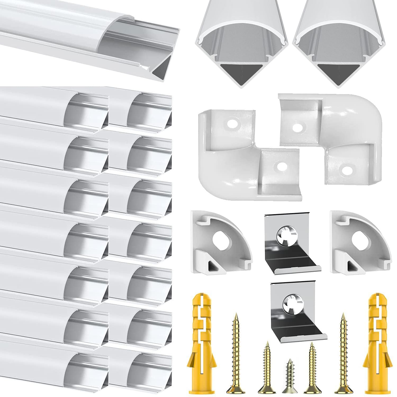 Chesbung LED Aluminium Profil für Led Streifen/Stripes, 15X1m V Form Leiste Kanal Aluprofil, Strip Schiene Streifen Diffusor mit Milchig Weißer Abdeckung, Montageclips und 45 Grad Eckverbindern