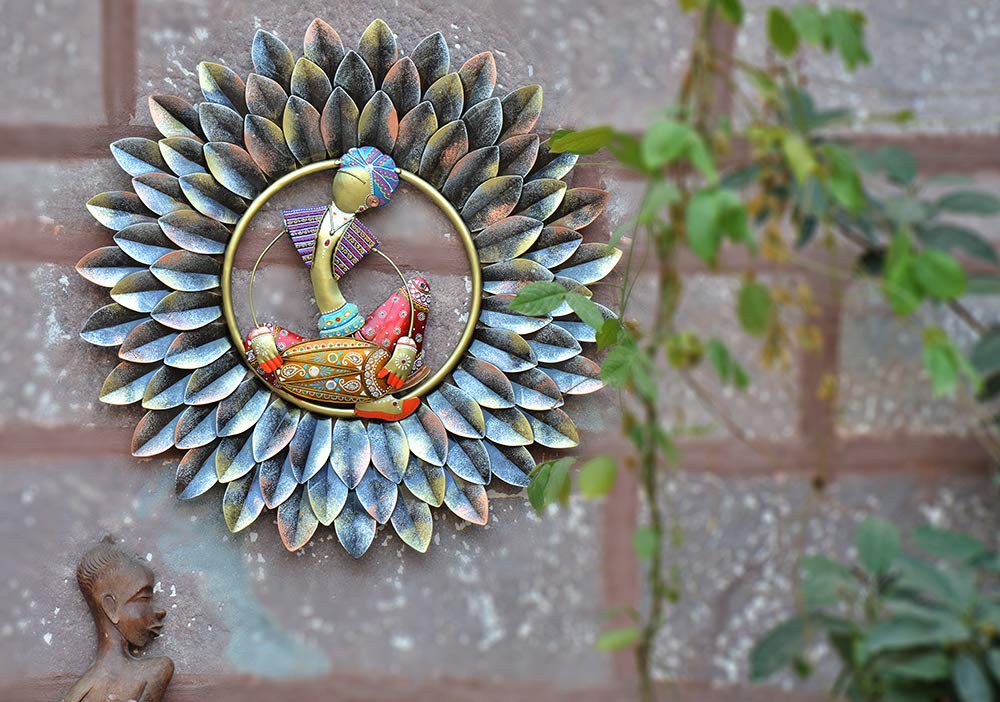 vedas Multicolour Iron Shaurya Musician Dhol Wall Decor ative Hanging & Mounted Art Sculpture (Size 24 x 24 inches)