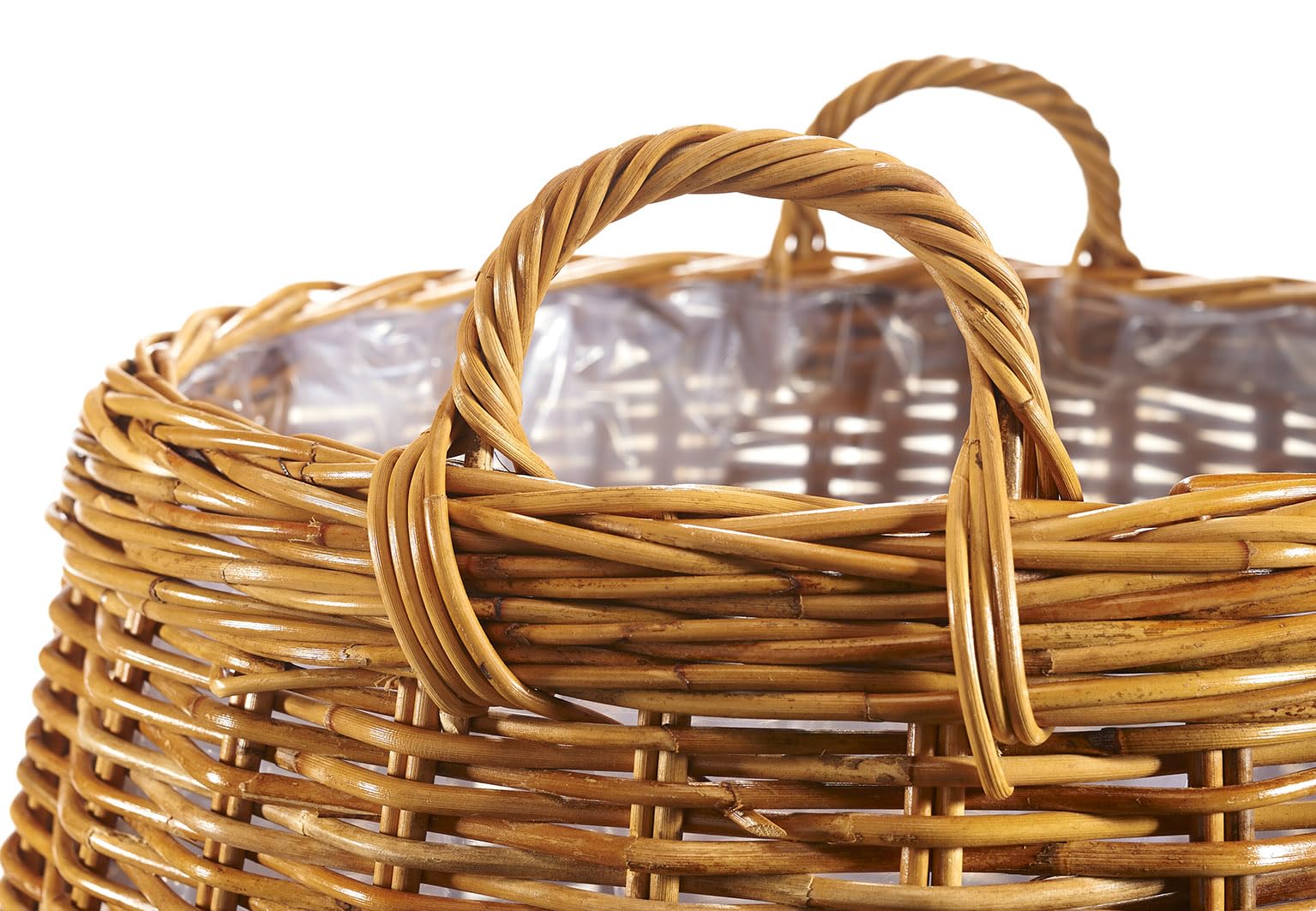 Kobolo Pflanzkorb rund Ø 48 cm braun, geflochtener Rattan Übertopf mit Folie, Pflanzkübel & Blumenkorb für Zimmerpflanzen, stabil & dekorativ, Blumentopf für den Innen- und geschützten Außenbereich