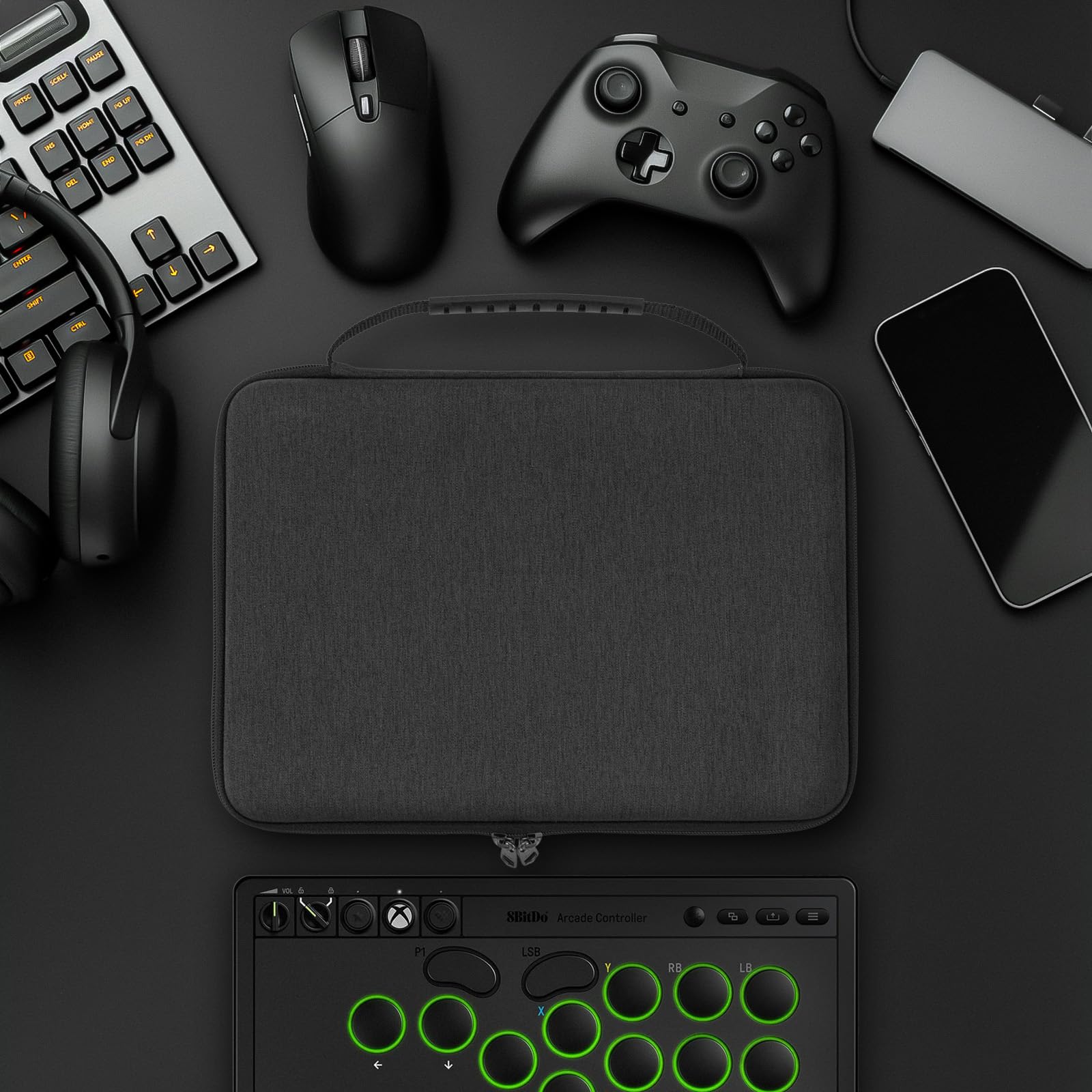 Geekria Custodia rigida da viaggio compatibile con controller arcade Razer Kitsune / 8BitDo All-Button (grigio scuro)