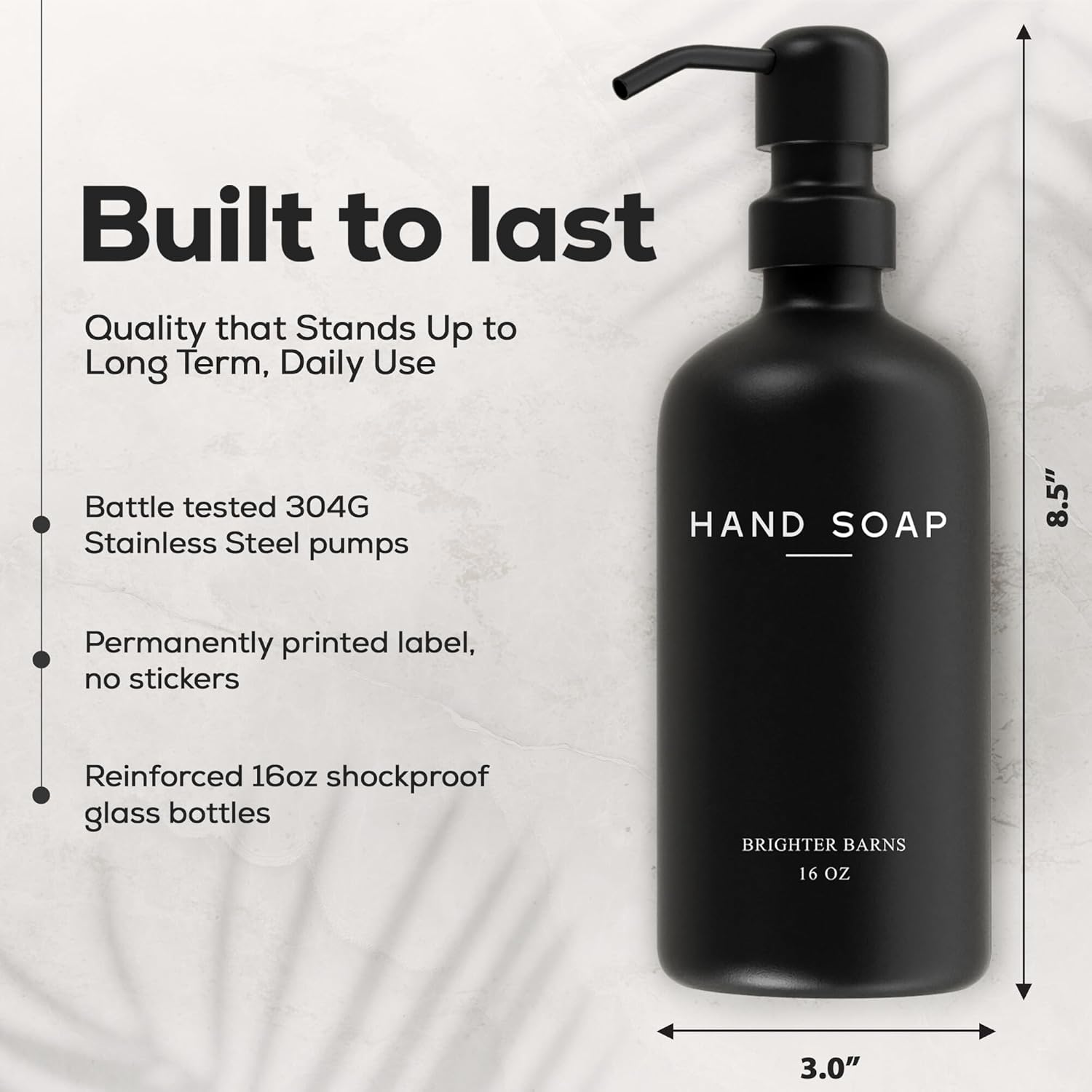 Black Glass Soap and Lotion Dispenser Set by Brighter Barns - Hand Soap Dispenser Bathroom Set - Bathroom Decor & Accessories for Restaurant, Gym, Office, Fitness Center, Hotel, Airbnb, Spa (Black) - Image 3