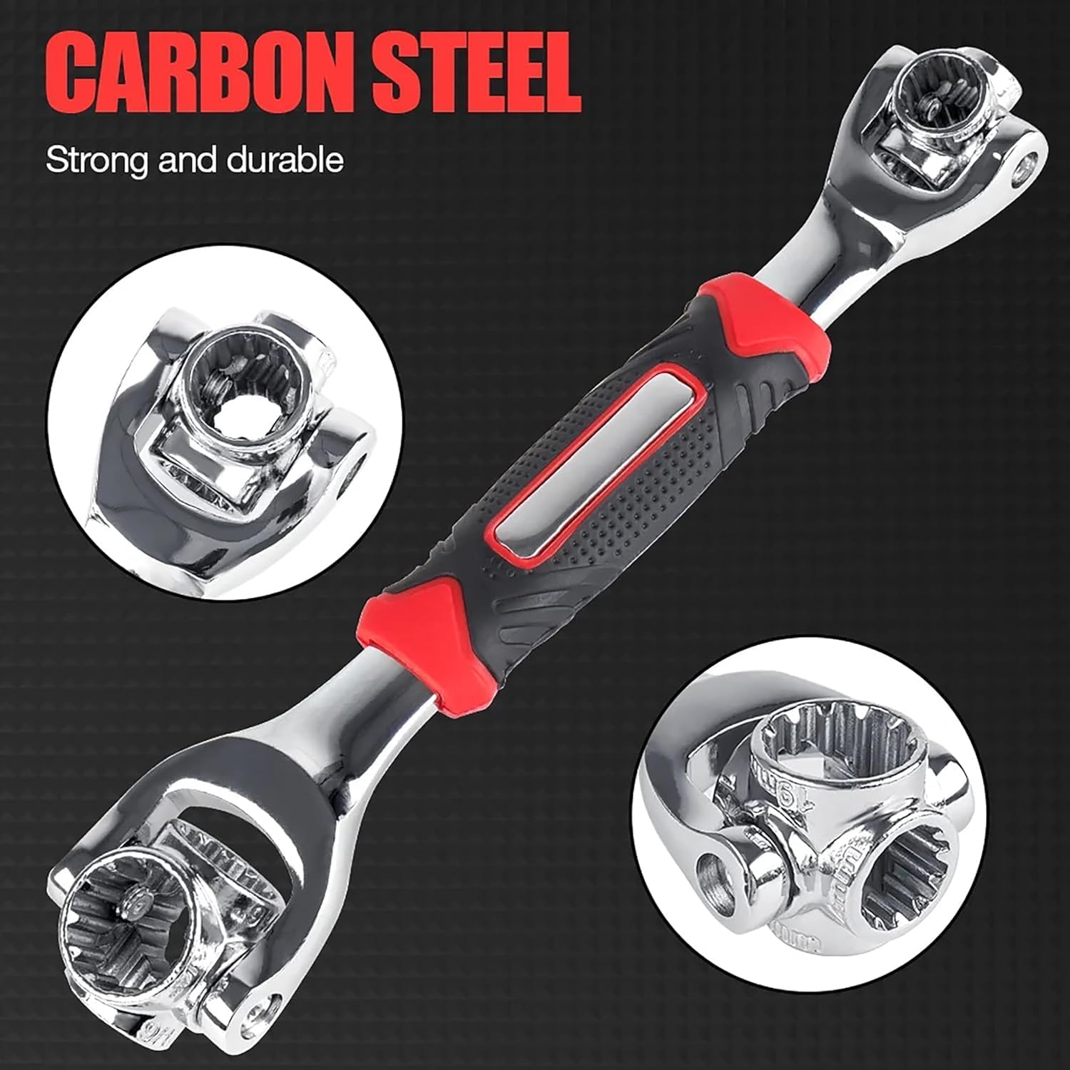 Orbica Tiger wrench 48 in 1 Swivel Head Multi Tool Spanne Tools Socket Works with Spline Bolts Multifunction PassTorx 360 Degree 6-Point Universal Furniture Car Repair, Hex end 1