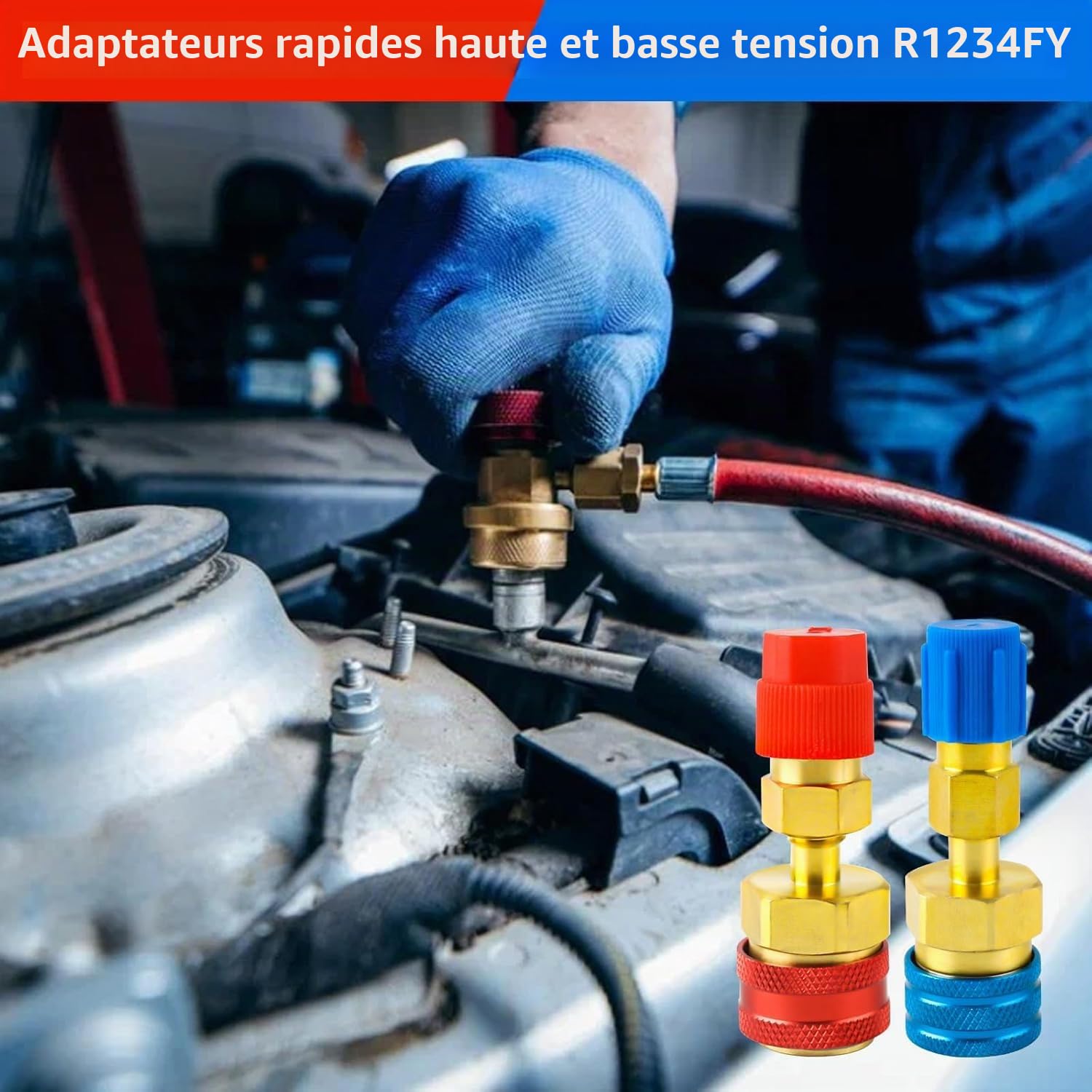 R1234YF vers R134a Adaptateur Kit de raccord rapide R1234yf Ensemble de recharge de réfrigérant Raccord rapide haut bas côté pour évacuation et recharge de tuyauterie de climatisation